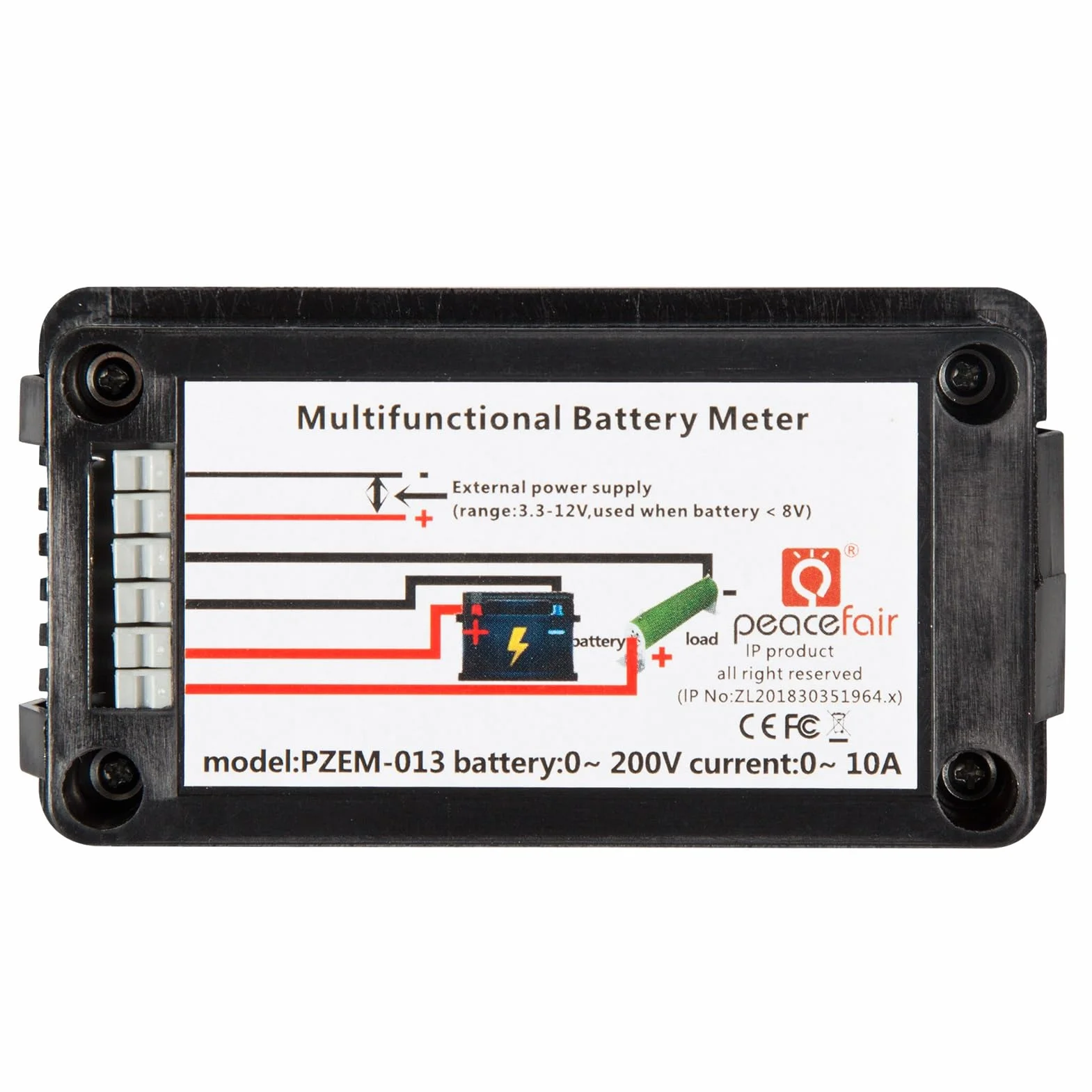 DEWIN Cyfrowy woltomierz, amperomierz, PZEM-013 DC 0-200 V 10 A, cyfrowy tester baterii, amperomierz, woltomierz, miernik mocy energii oporu