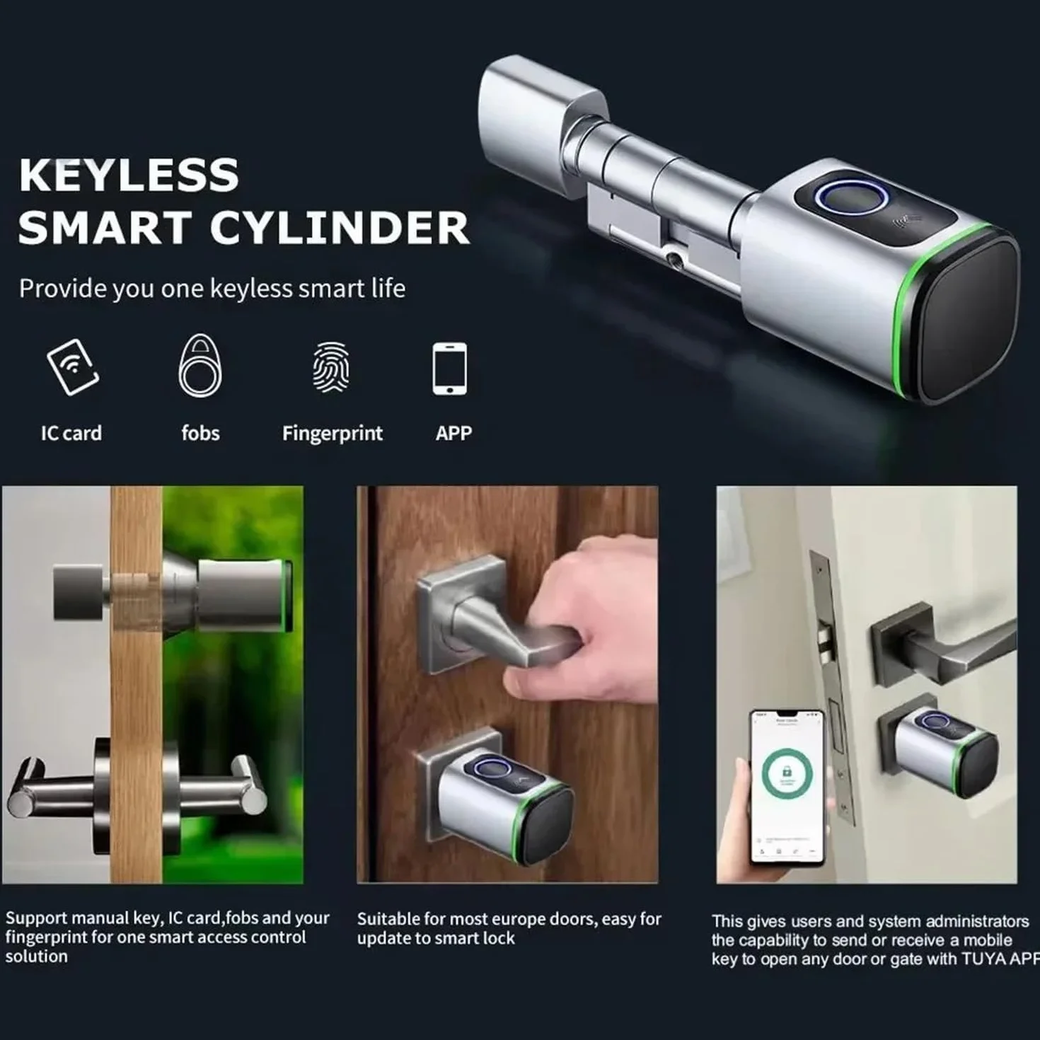 Elektroniczny zamek do drzwi, zamek do drzwi wejściowych z odciskiem palca, cylinder zamykający Biotech z odciskiem palca, IP65, z kartą RFID, z Bluetooth, odpowiedni do drzwi o grubości 35-50mm