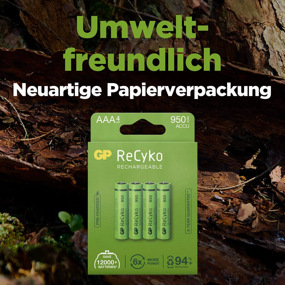 GP Batteries ReCyko+ HR03 Micro (AAA) akumulator NiMH 950 mAh 1,2 V 4 szt.