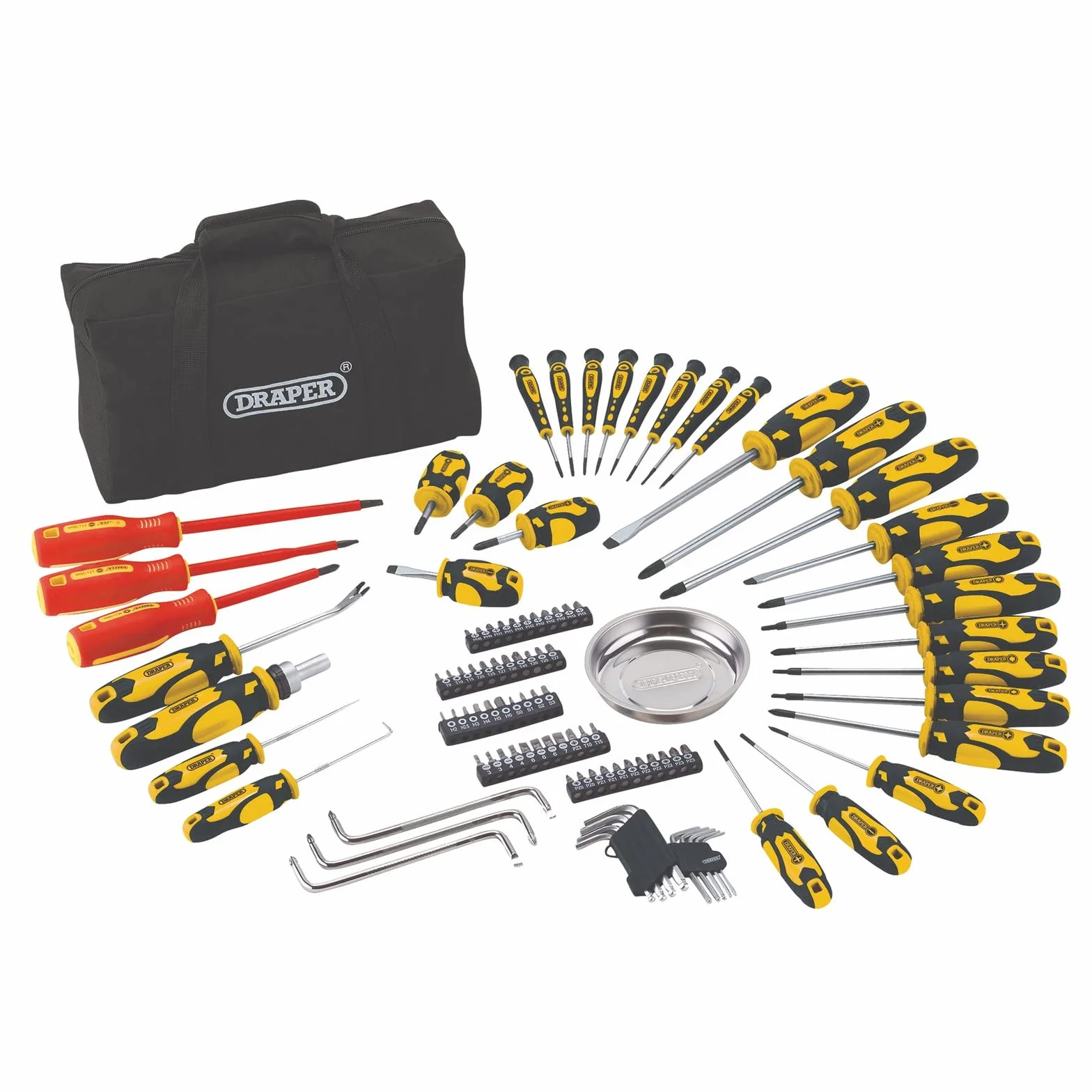 Draper 03992 zestaw śrubokrętów z etui, żółty (100 sztuk), zestaw narzędzi gospodarstwa domowego do domu i garażu