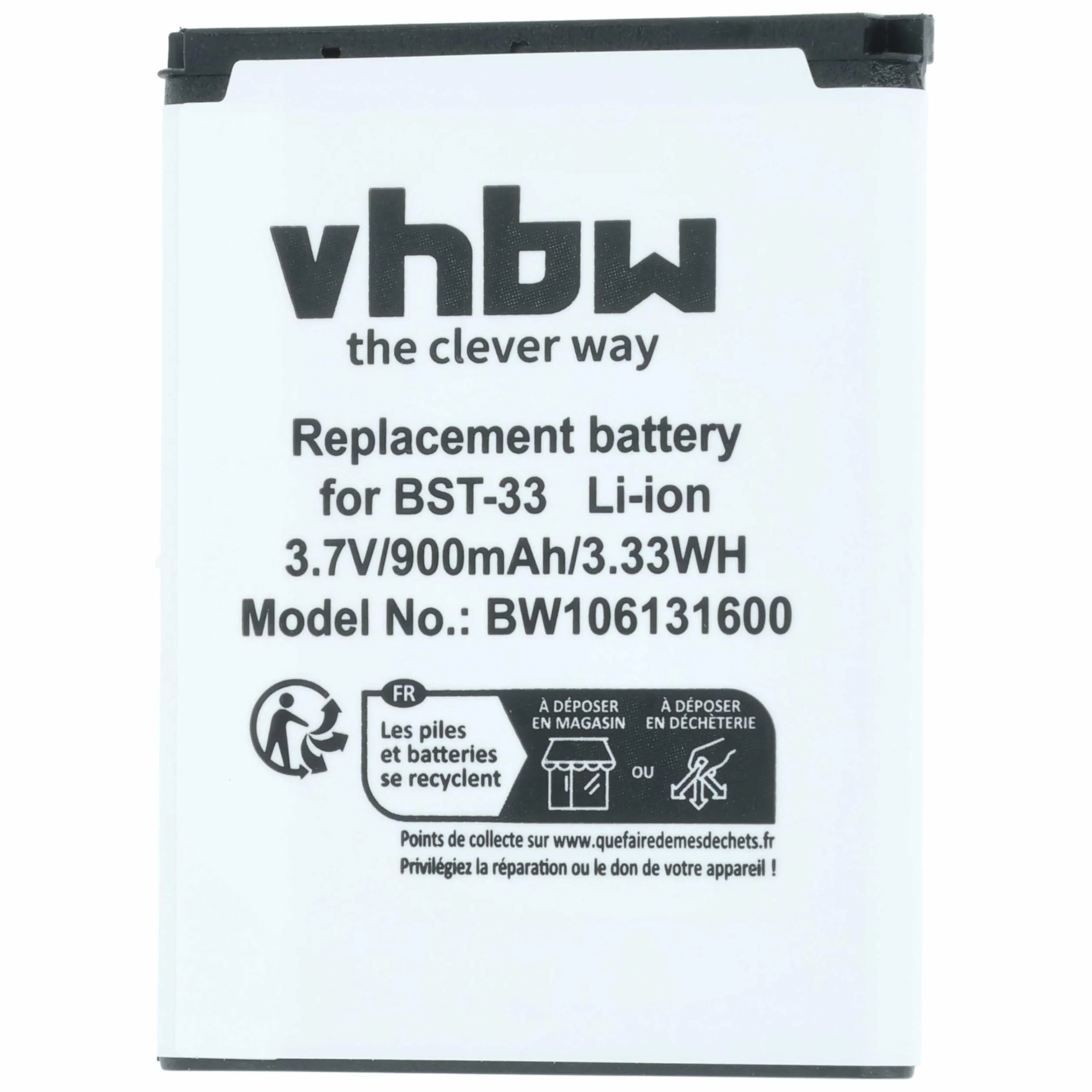 Bateria vhbw kompatybilna z Sony Ericsson Z530i, Z610i, Z800, Z800i, zamiennik smartfonu Xperia Pureness do BST-33 (Li-Ion, 900mAh, 3,7 V)