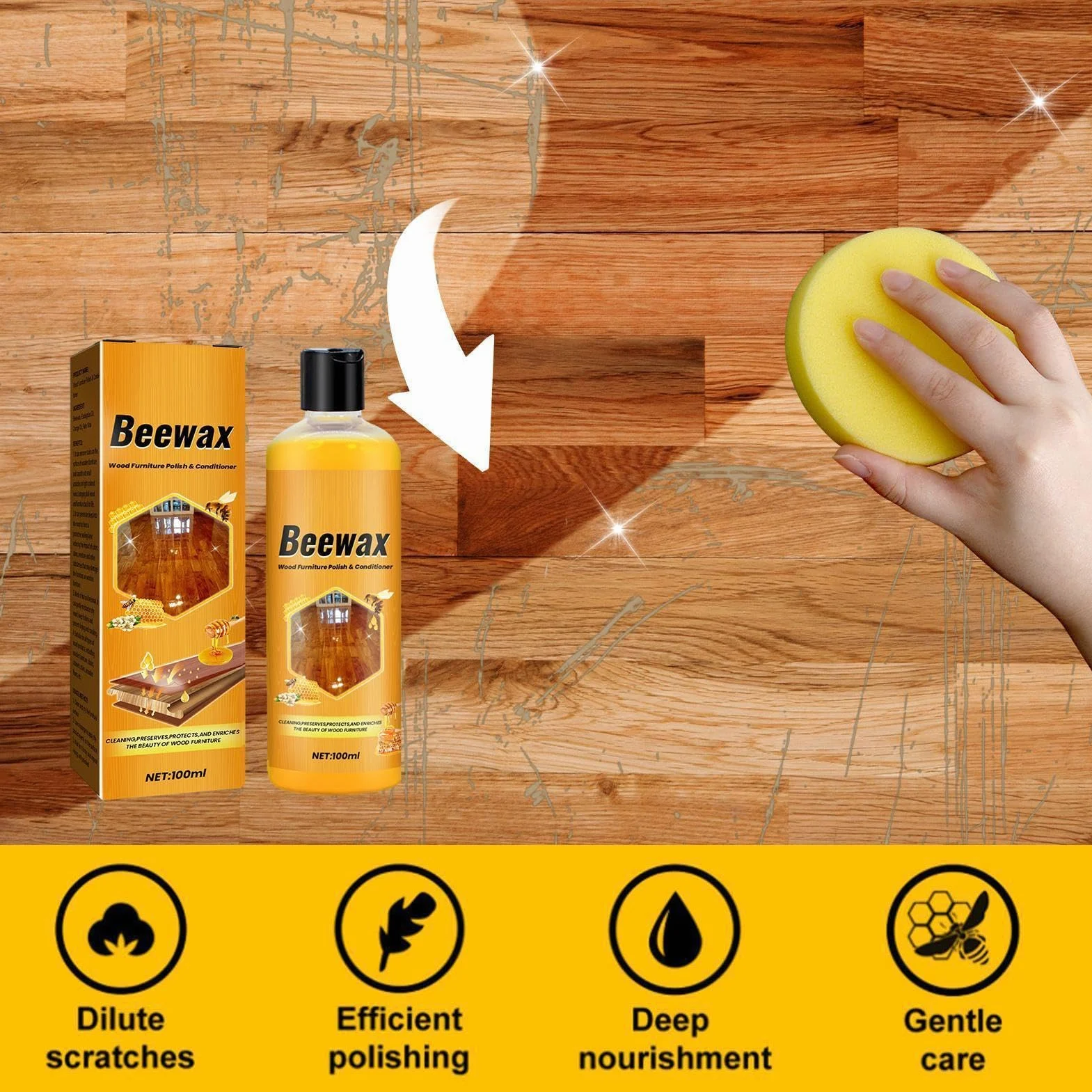 Bee’s Wax Furniture Agent, 100ml Natural Beeswax Wood, Shine and Protect Tables, Baseboards, Cabinets, Long-Lasting Fingerprint Remover