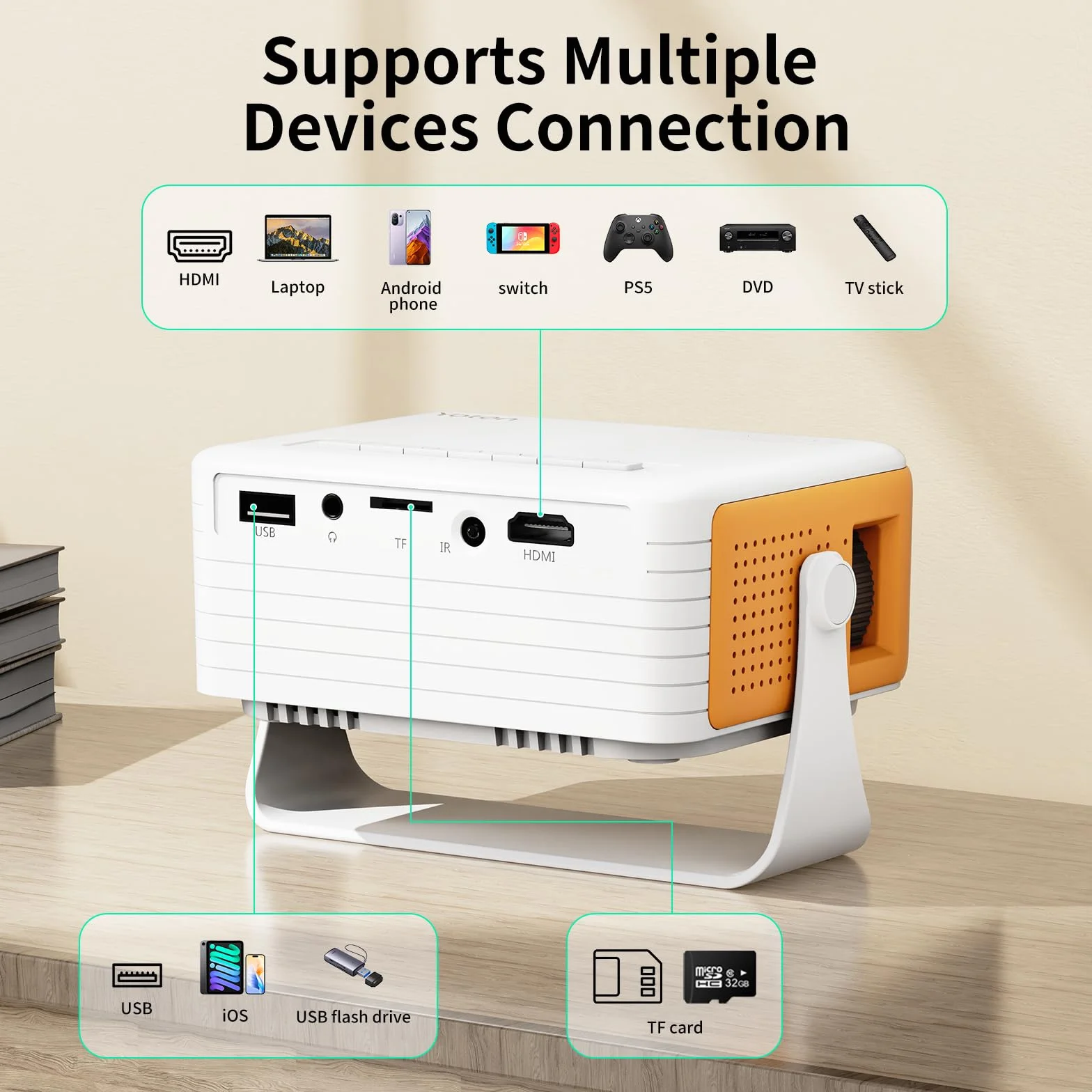 YOTON Mini Projektor - Y3 Przenośny projektor 1080P Full HD, Korekcja tTapezu ±15°, 200 cali, Zoom 25%, Projektor Wideo Kina Domowego kompatybilny z HDMI/USB/iOS/Android/Firestick/PS5