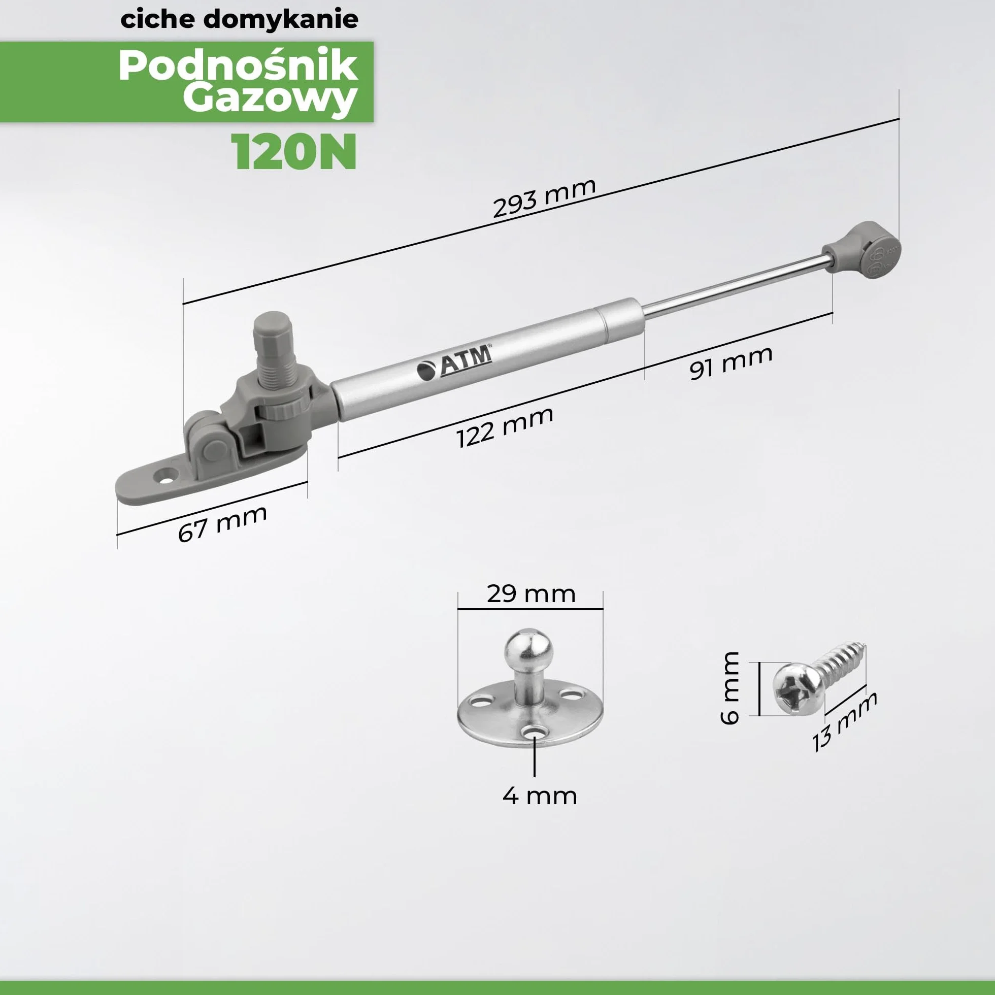 ATM® Podnośnik gazowy z hamulcem do frontów meblowych, klap i barków, 247 mm | Cichy Domyk | Regulacja Kąta 80° - 100° | Wytrzymały i łatwy w montażu | 4 Szt. | Moc: 120N