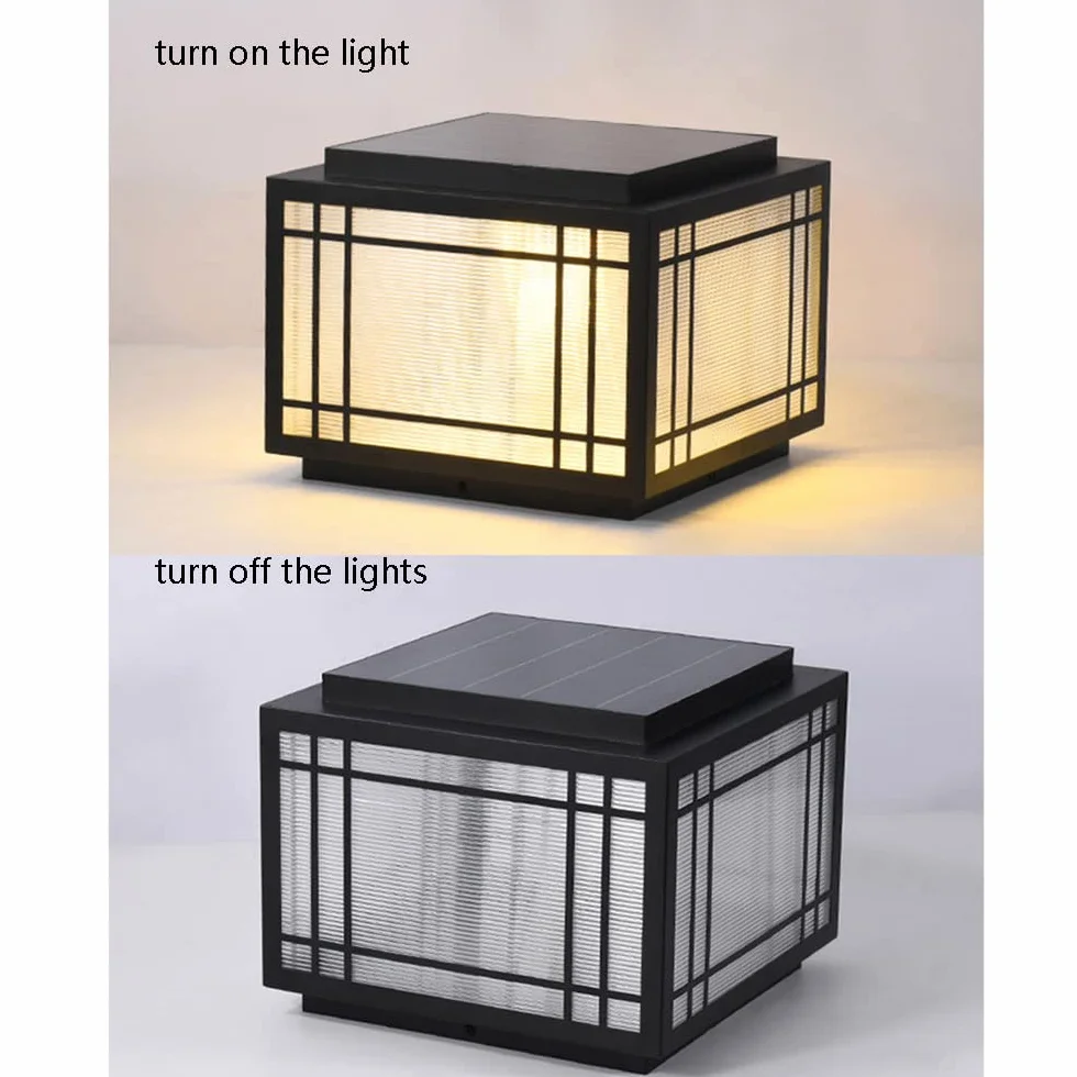 RCIDOS Kwadratowy Szklany Klosz Lampy LED Solarny Reflektor Kolumnowy Garden Decor IP54 Wodoodporna Lampa Słupkowa Zewnętrzne Lampy Ogrodowe Na Patio Oświetlenie Ścieżki Do Patio Ogrodowego