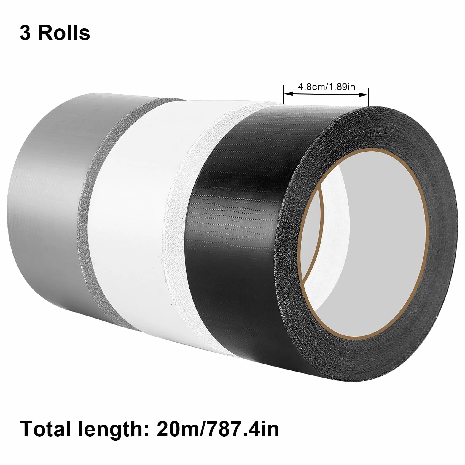 3 rolki taśmy pancernej, 48 mm x 20 m, taśma klejąca z tkaniny, odporna na działanie wody, bardzo mocna taśma klejąca, taśma z tkaniny, do użytku wewnątrz i na zewnątrz, do naprawy wiązek (czarna
