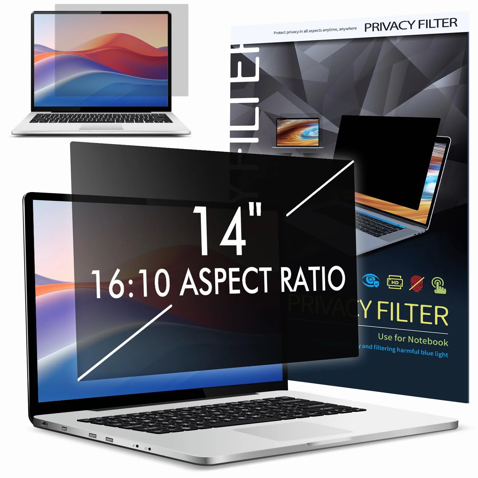 LAMA Folia prywatyzująca do laptopa 14", filtr prywatności, ochrona przed wzrokiem, UV/niebieskie światło, 16:10
