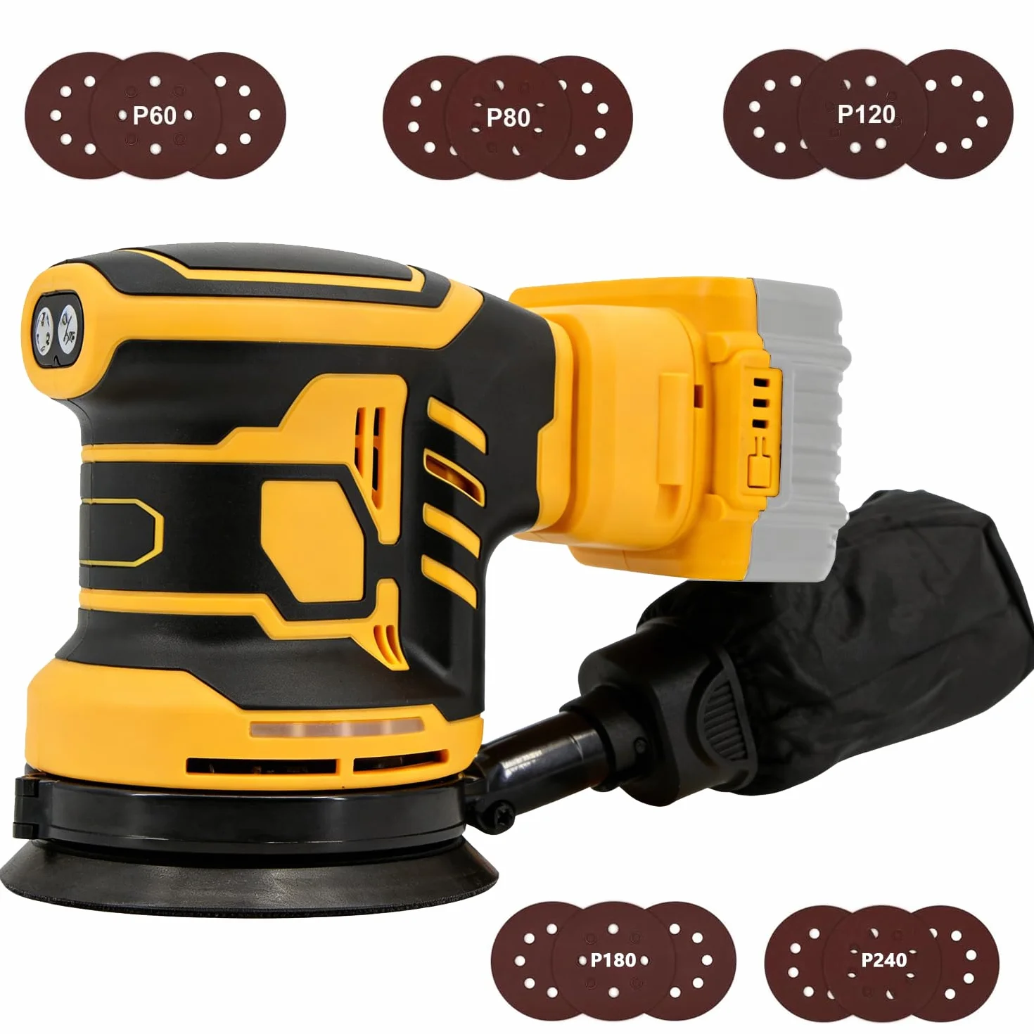 Szlifierka mimośrodowa do akumulatora DeWalt, profesjonalna szlifierka 125 mm, 15 sztuk papieru ściernego, 3 poziomy mocy i silnik bezszczotkowy 11000 obr./min, do szlifowania, woskowania, polerowania