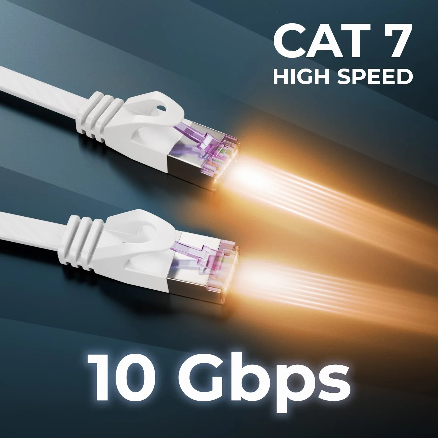 deleyCON 2m Płaski CAT7 Kabel Sieciowy 10 Gbit/s Gigabit LAN RJ45 Ethernet Patchkabel Biały