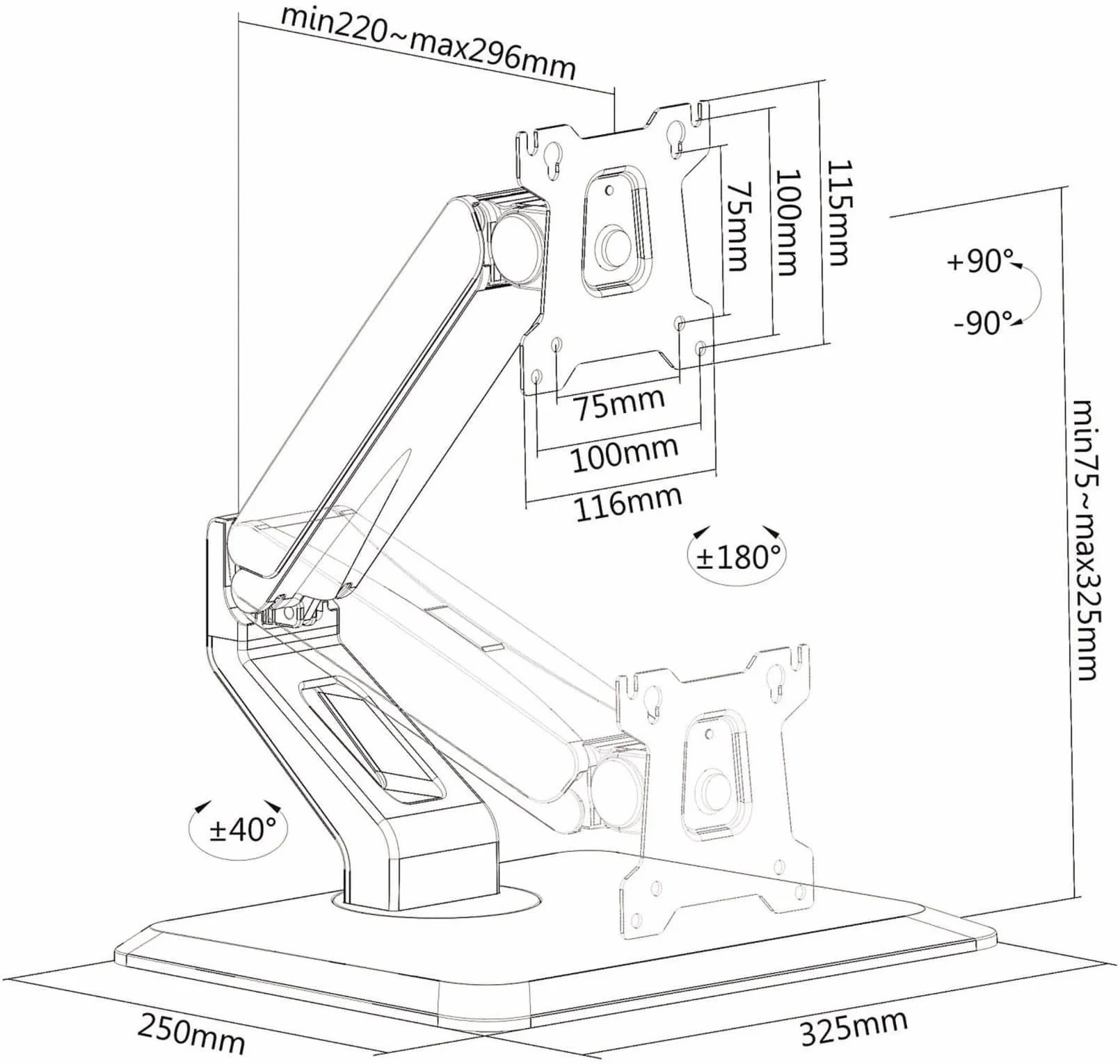 PureMounts Uchwyt na ekran dotykowy VESA 75x100 43-81 cm 10 kg czarny