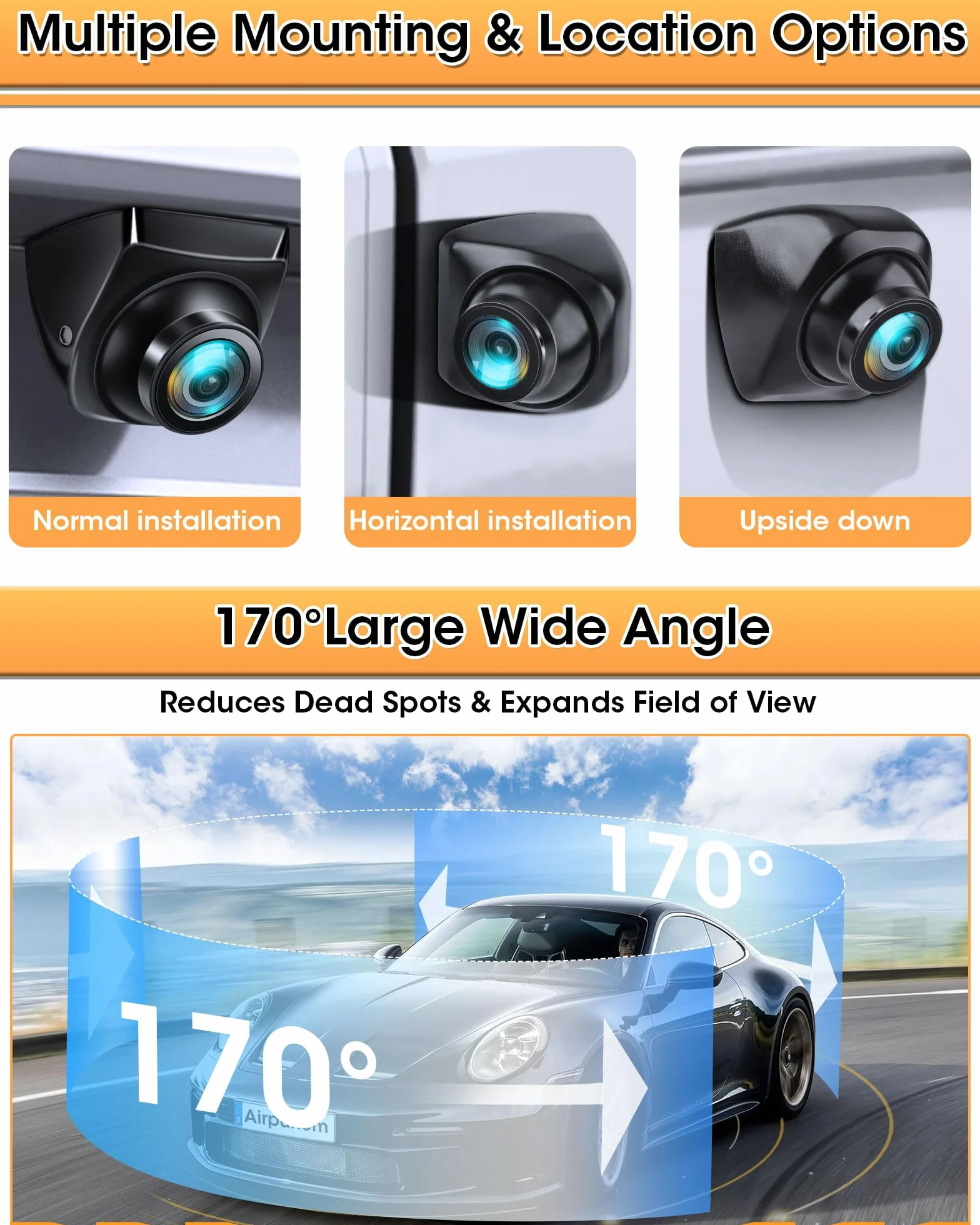 【Wysoka kompatybilność】 Kamera obrotowa 360° Kamera cofania Samochód obsługuje AHD 1080P/720P/NTSC/PAL Super Night Vision IP69K Pomoc przy parkowaniu 170° Szeroki kąt
