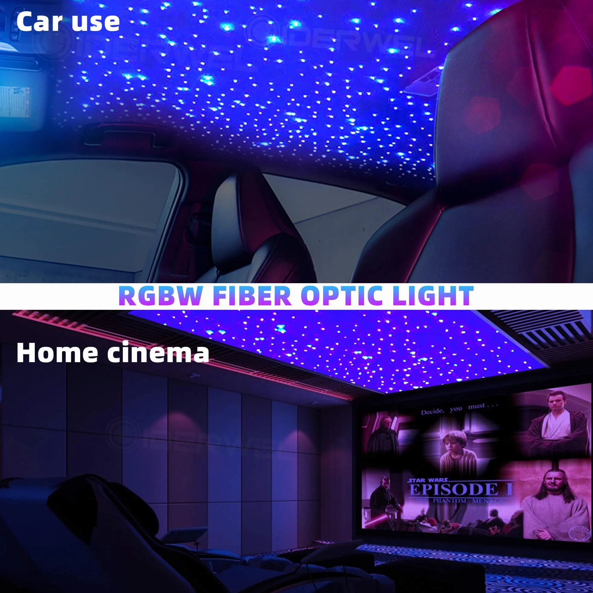 Twinkle Światłowodowe światła gwiazdy, zestaw inteligentnej aplikacji/zdalnego/aktywowanego dźwiękiem silnik światła LED RGBW, 450 szt. 3 m (0.1 cm + 0.1 cm) mieszanka włókien do oświetlenia