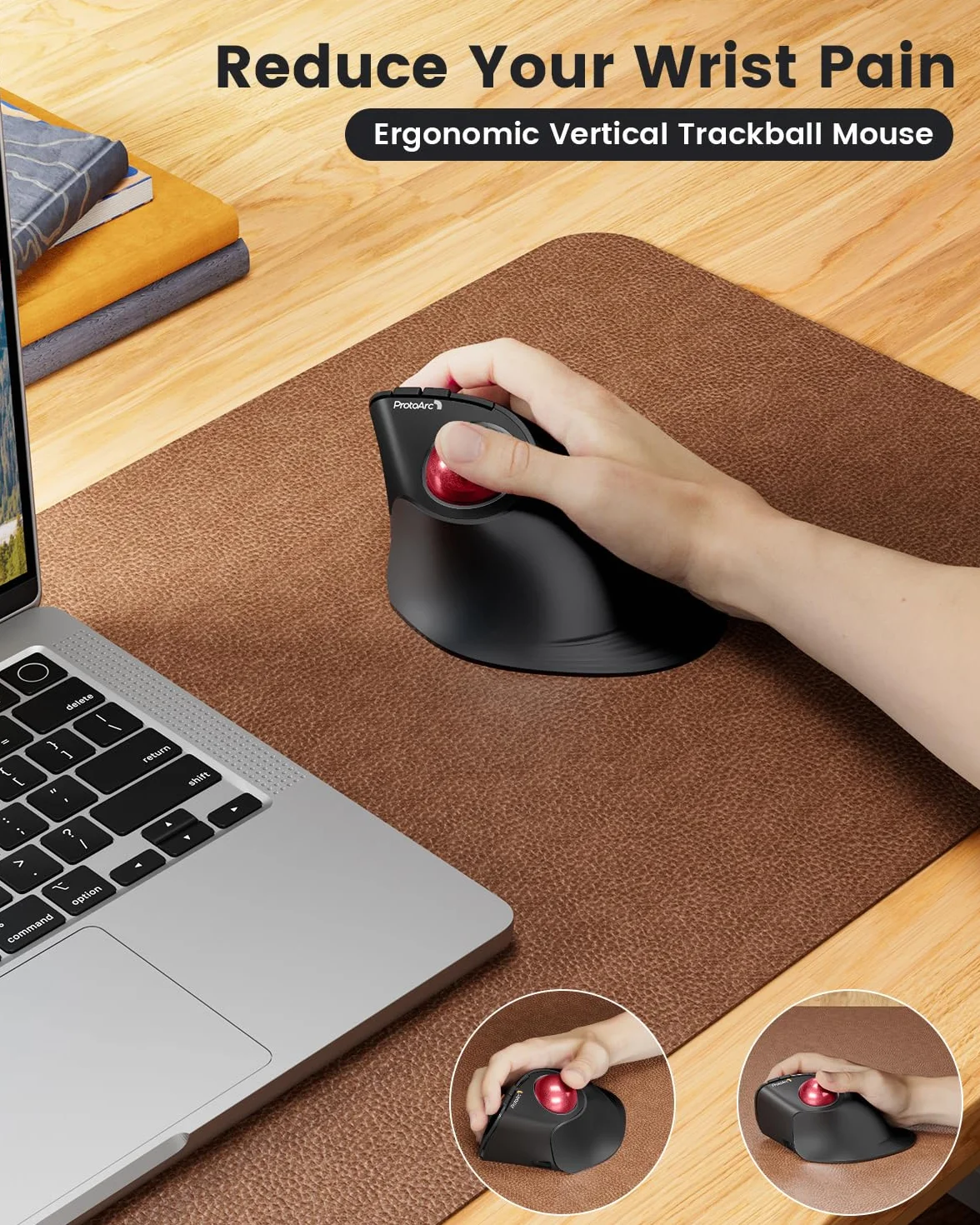 ProtoArc Pionowa bezprzewodowa mysz Trackball - EM05 ergonomiczna mysz kulkowa Bluetooth, 3 połączenia urządzeń do iPada, Maca, Windows PC
