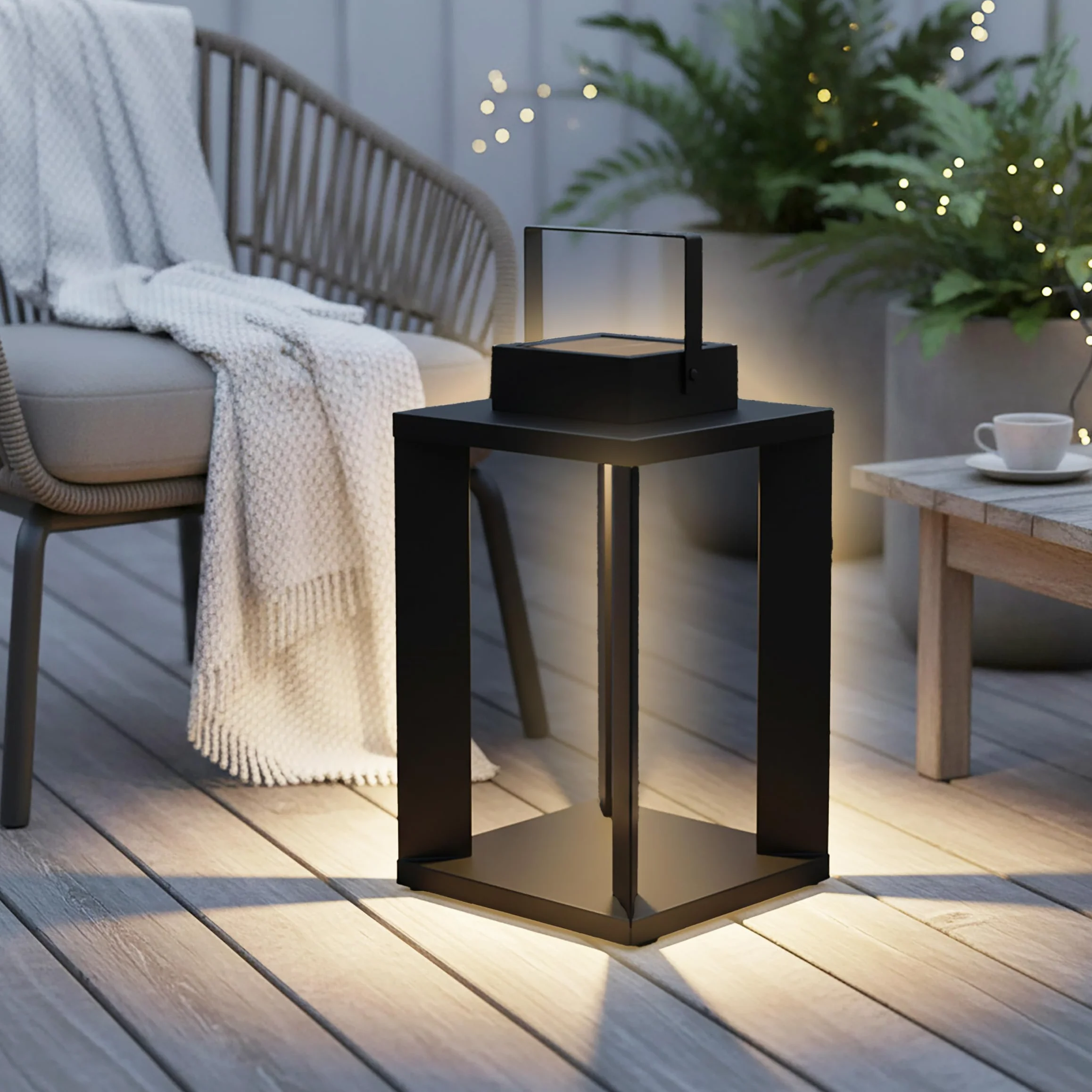 Metalowa latarnia solarna czarna 25 LED ciepły biały - 45 x 22 cm - wysokiej jakości, solidna latarnia ogrodowa zasilana energią słoneczną - solarna lampa do ogrodu, dekoracja, oświetlenie, lampa