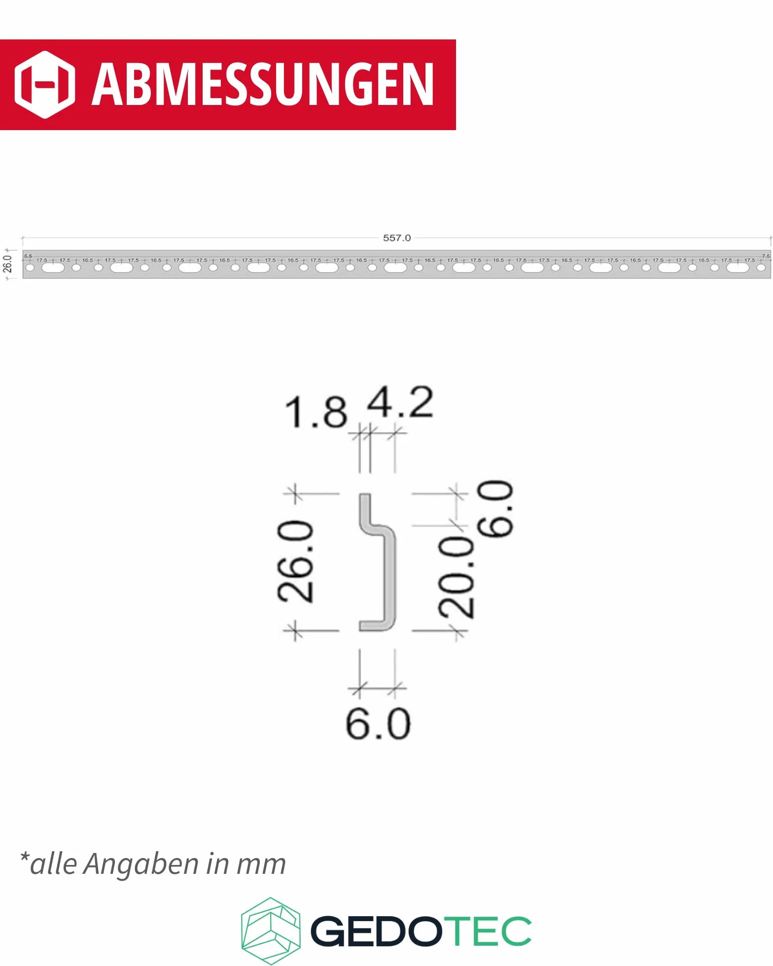 Gedotec Szyna Montażowa do Zawieszania Szafek Górnych, Długość 557 mm, Stal Ocynkowana, Nośność 100 kg, 2 Sztuki Metalowych Szyn Kuchennych