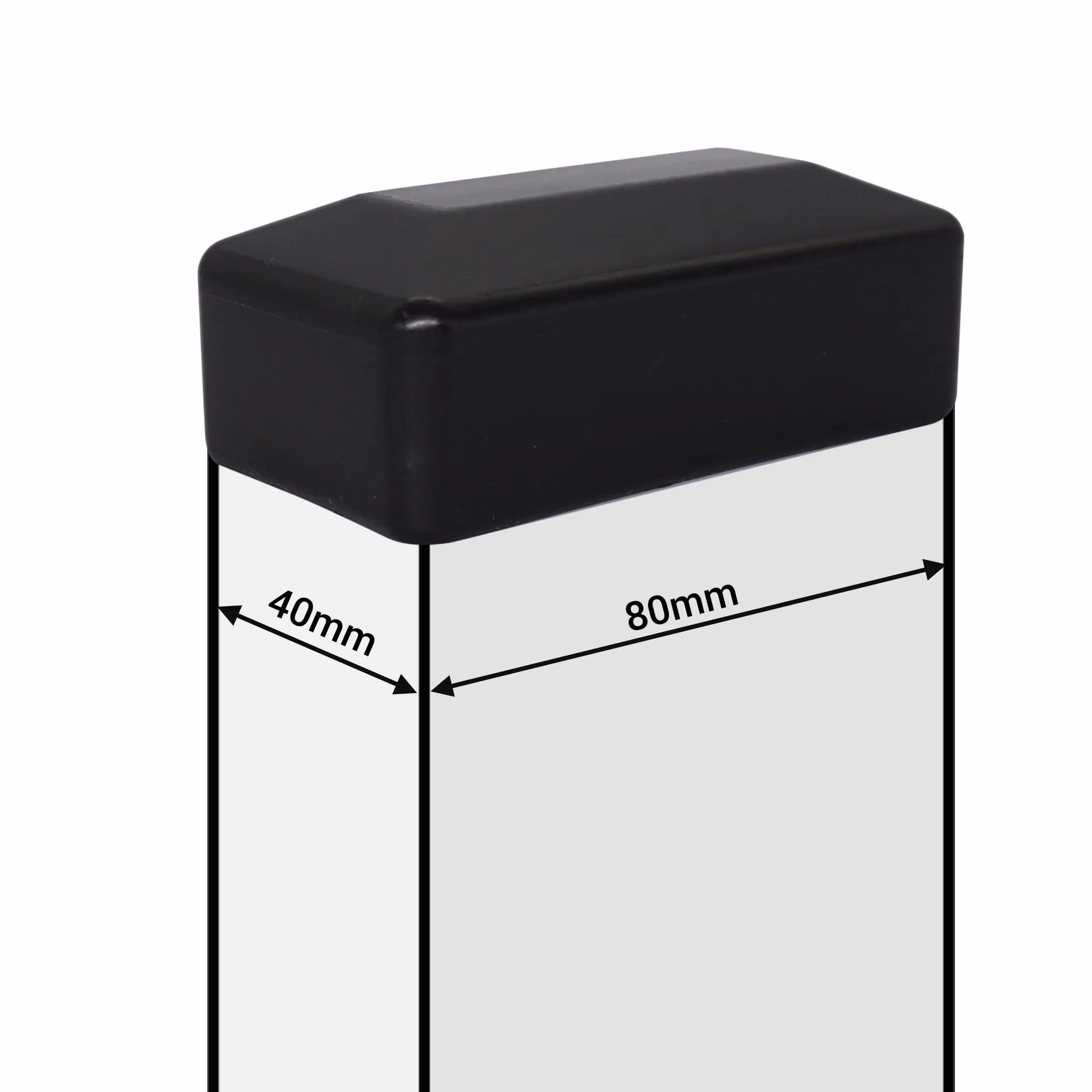 SKIR'CO (2 szt.) nakładki na słupki ogrodzeniowe, prostokątne czarne plastikowe nakładki 40 x 80 mm, osłony słupków ogrodzeniowych, kruczoczarne RAL 9005 kolor