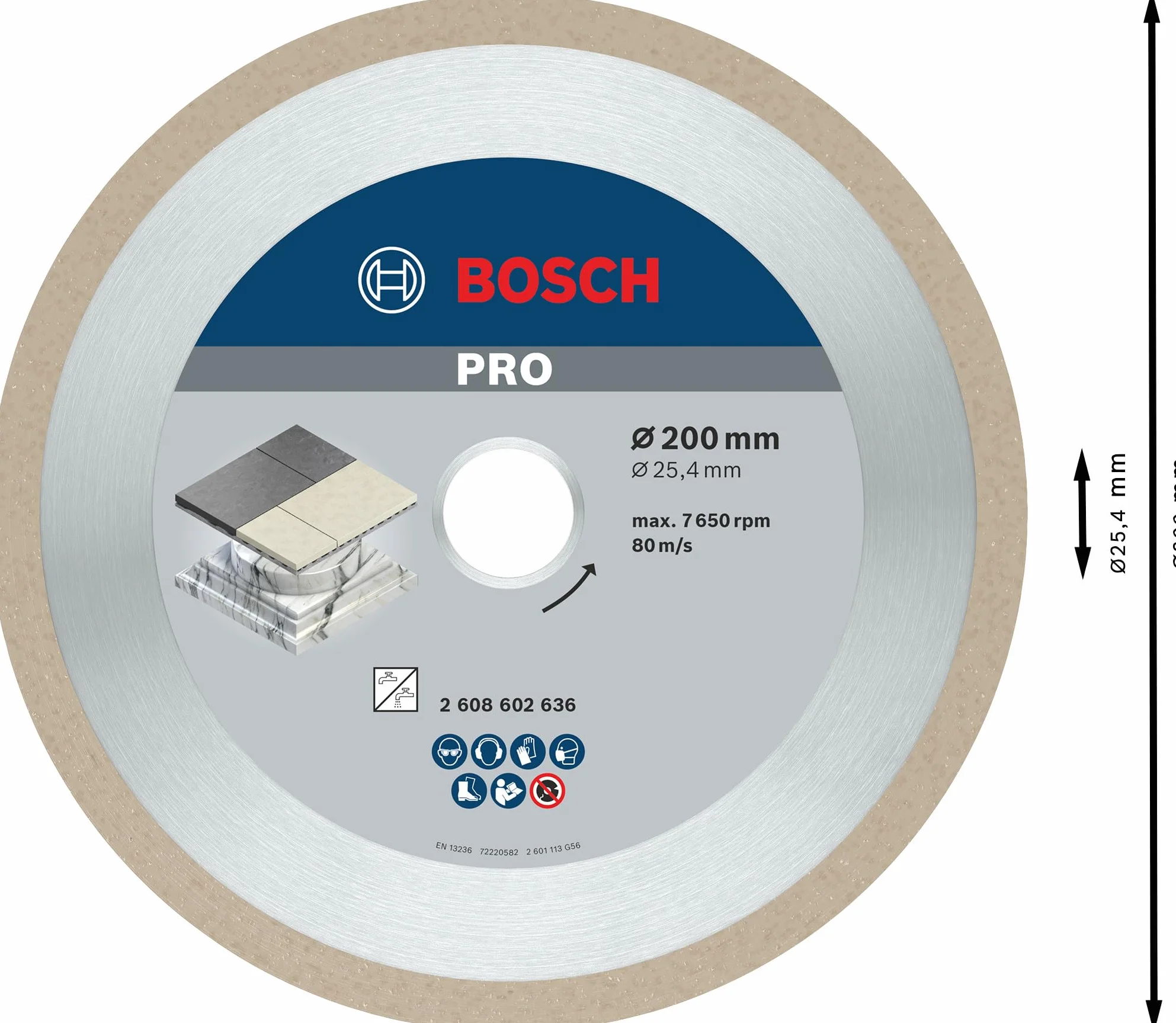 Bosch 1x Diamentowe tarcze tnące PRO Ceramic do przecinarek do płytek z otworem 25,4 mm (do Płytki, Twarde płytki, Ø 200 mm, Professional Akcesoria Pilarka stołowa)