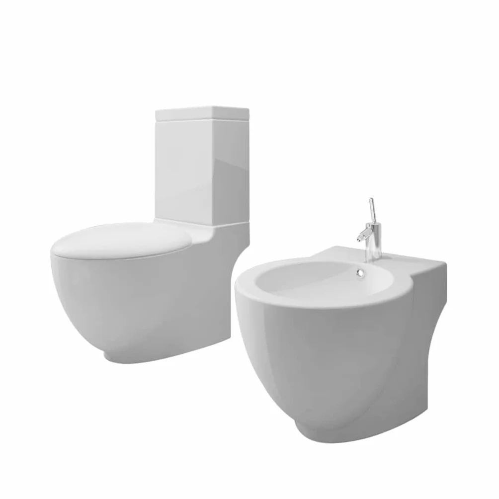Zestaw toalet i bidetów, kolor biały, ceramiczny z funkcją cichego domykania, podwójna płukanka, 3 lub 6 l, 39 x 66 x 84 cm, bidet 58 x 40 x 40 cm, montaż łazienki dla gości sanitarnych