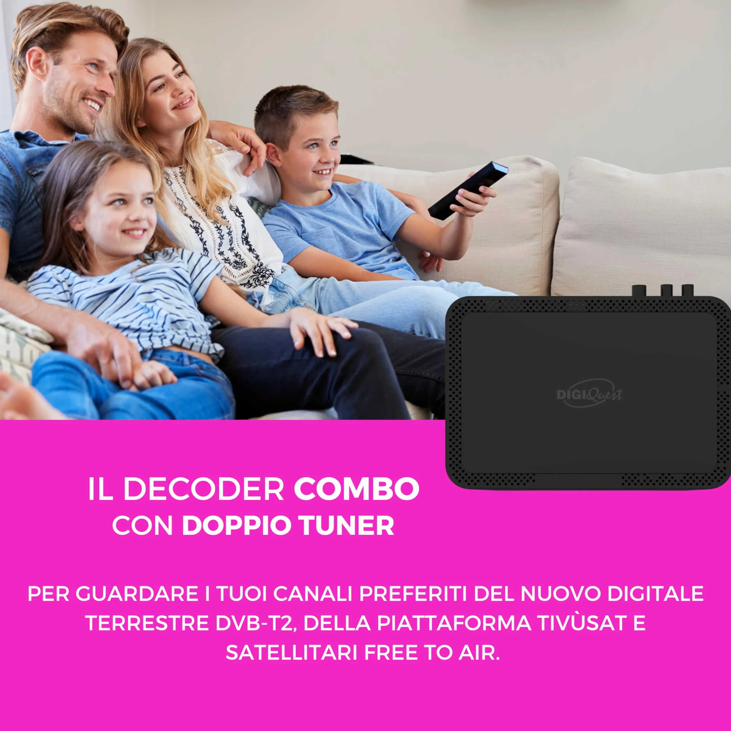DIGIQUEST Odbiornik satelitarny tivùsat Combo 4K Q80 HbbTV podwójny tuner nagrywanie Mediaplayer pilot 2 w 1 Smartcard czarny