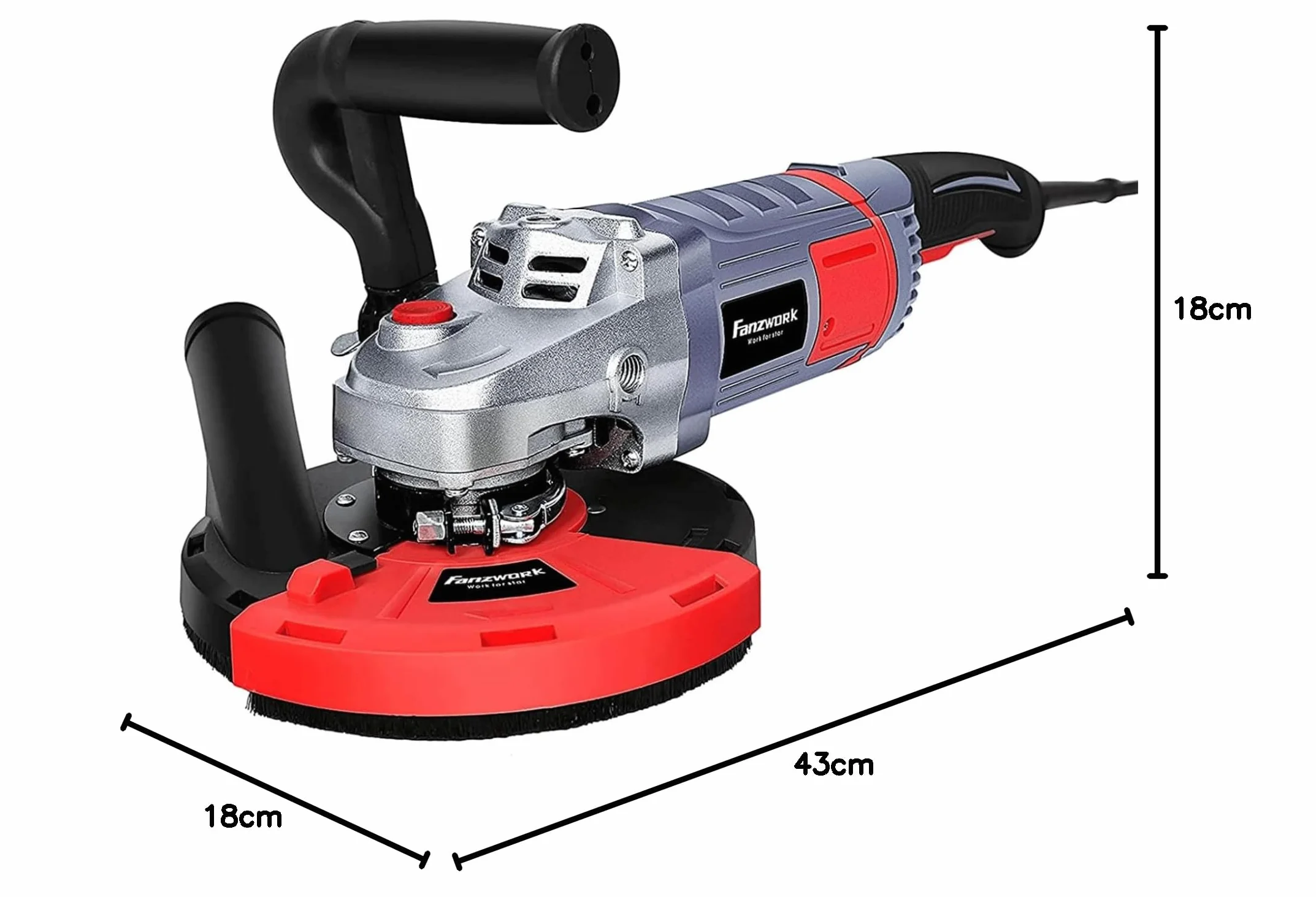 FANZTOOL Szlifierka do Betonu, zestaw z Diamentową Głowicą Szlifierską i oknem Odsysającym (2000 W/180 mm)