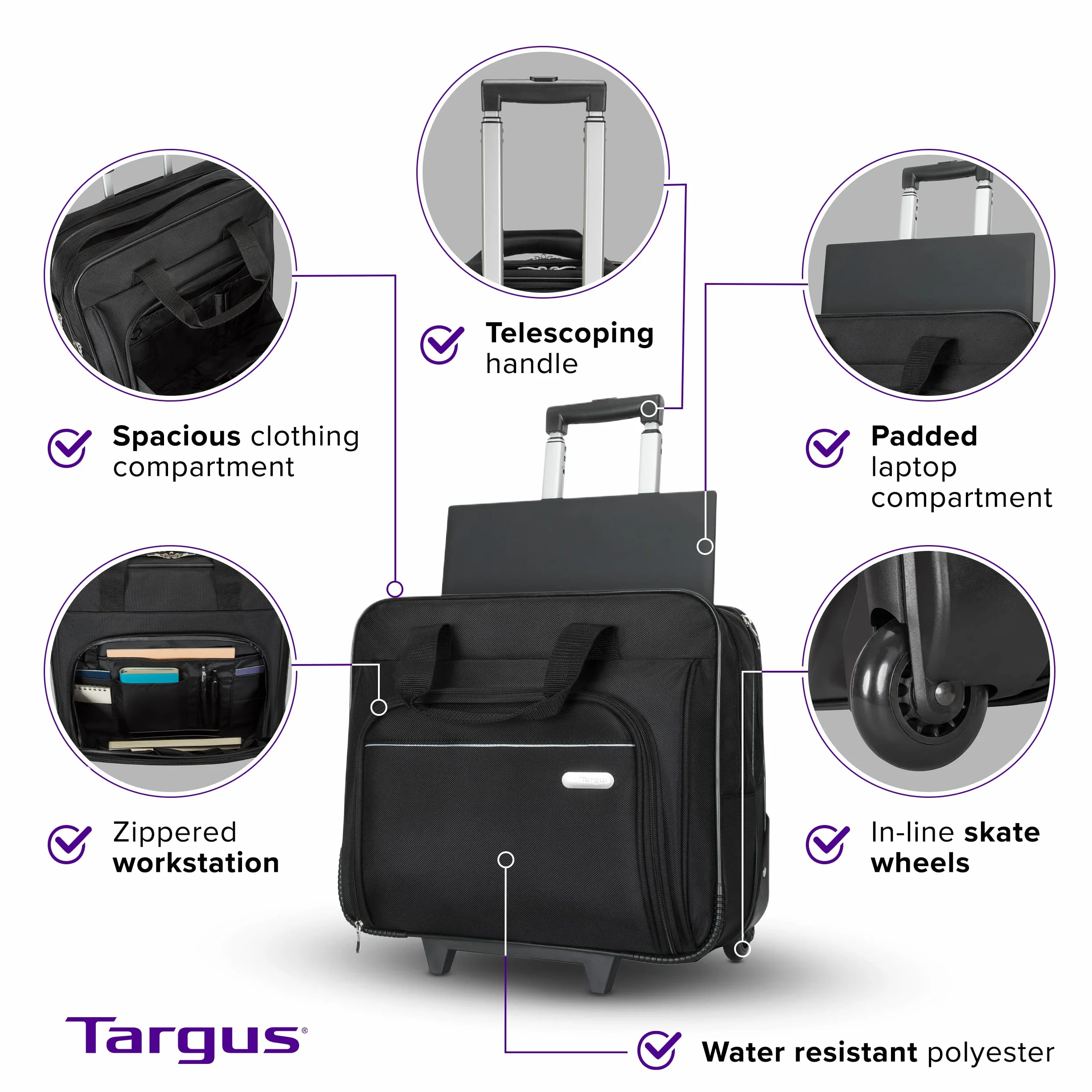 Targus Torba na laptopa na kółkach pasuje do laptopów o przekątnej ekranu do 16 cali, torba Executive Premium na rolkę, zaprojektowana z myślą o biznesowych, profesjonalnych podróżach i dojeżdżających