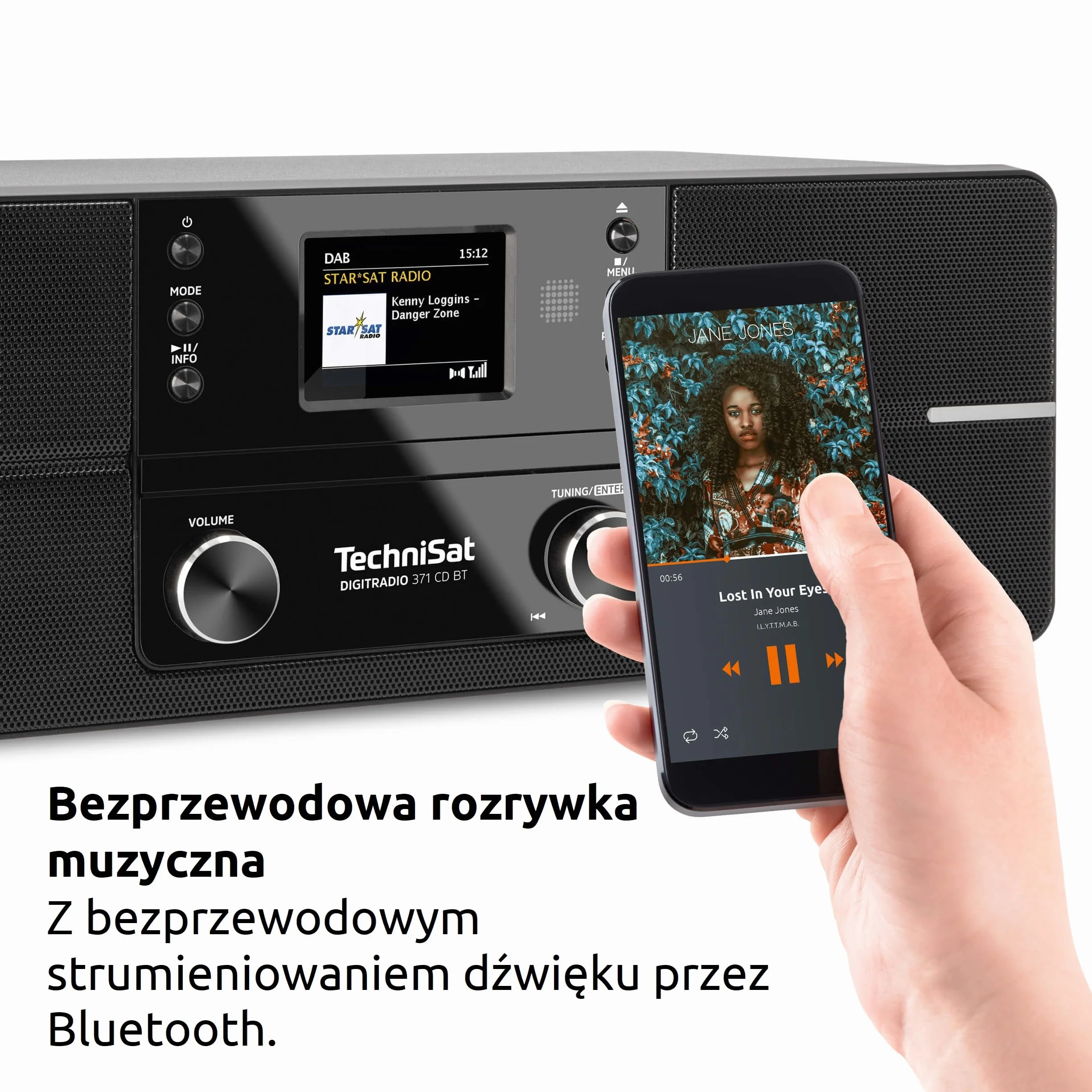 TechniSat DIGITRADIO 371 CD BT - cyfrowe radio stereofoniczne (DAB+, FM, odtwarzacz CD, Bluetooth, kolorowy wyświetlacz, USB, AUX, gniazdo słuchawkowe, budzik, 10 W, pilot zdalnego sterowania) czarny