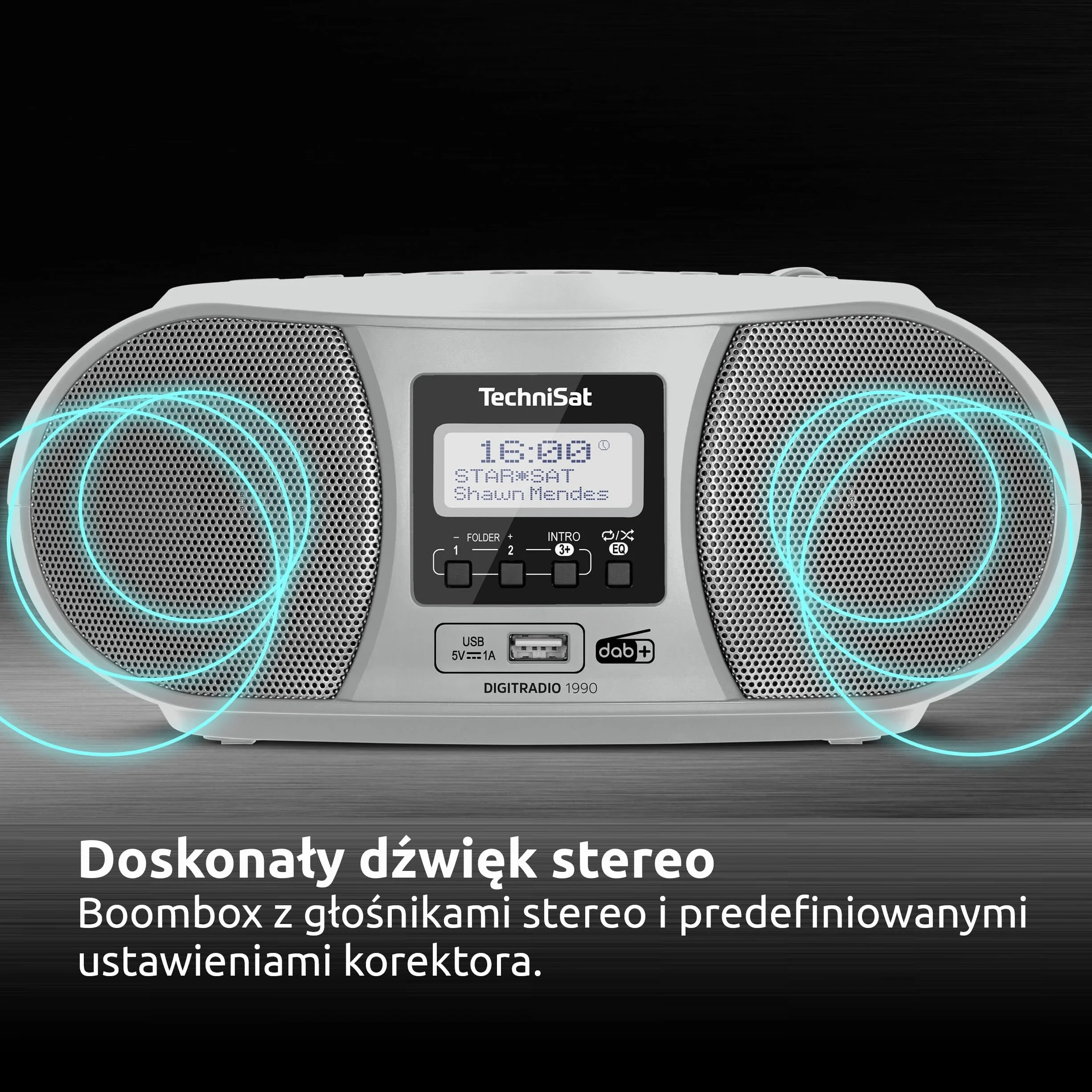 TechniSat DIGITRADIO 1990 Boombox stereo DAB+ FM CD Bluetooth srebro