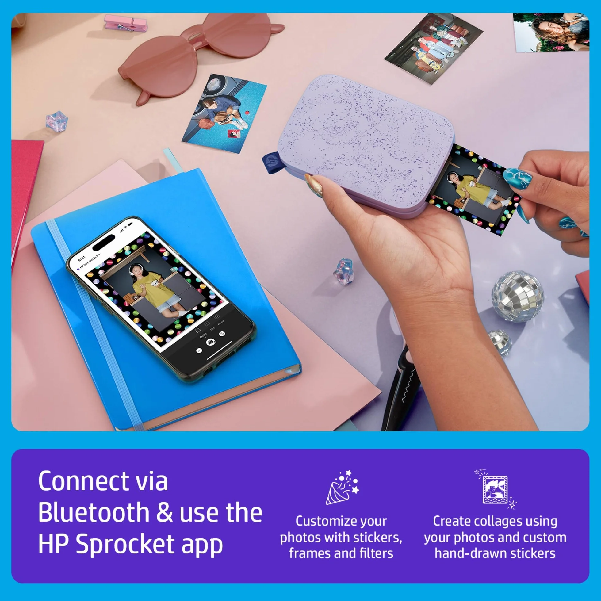 HP Zębatka przenośna 5 x 7,6 cm drukarka zdjęć Lilac ZINK