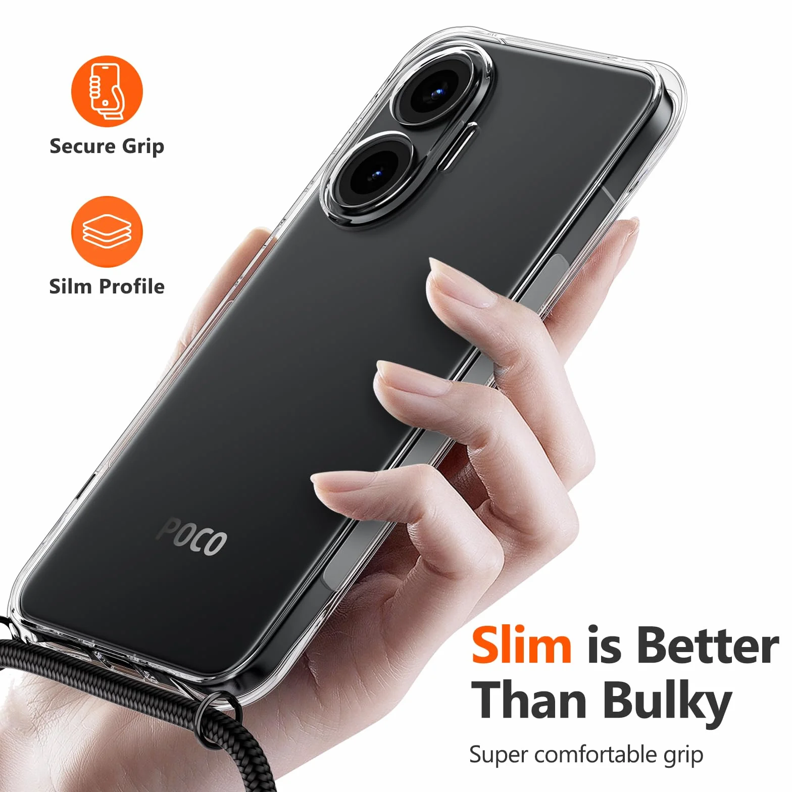 Pokrowiec na linkę kompatybilny z Xiaomi Poco F7, przezroczysta przezroczysta silikonowa osłona z TPU na pasek do zawieszenia na smycz, szary
