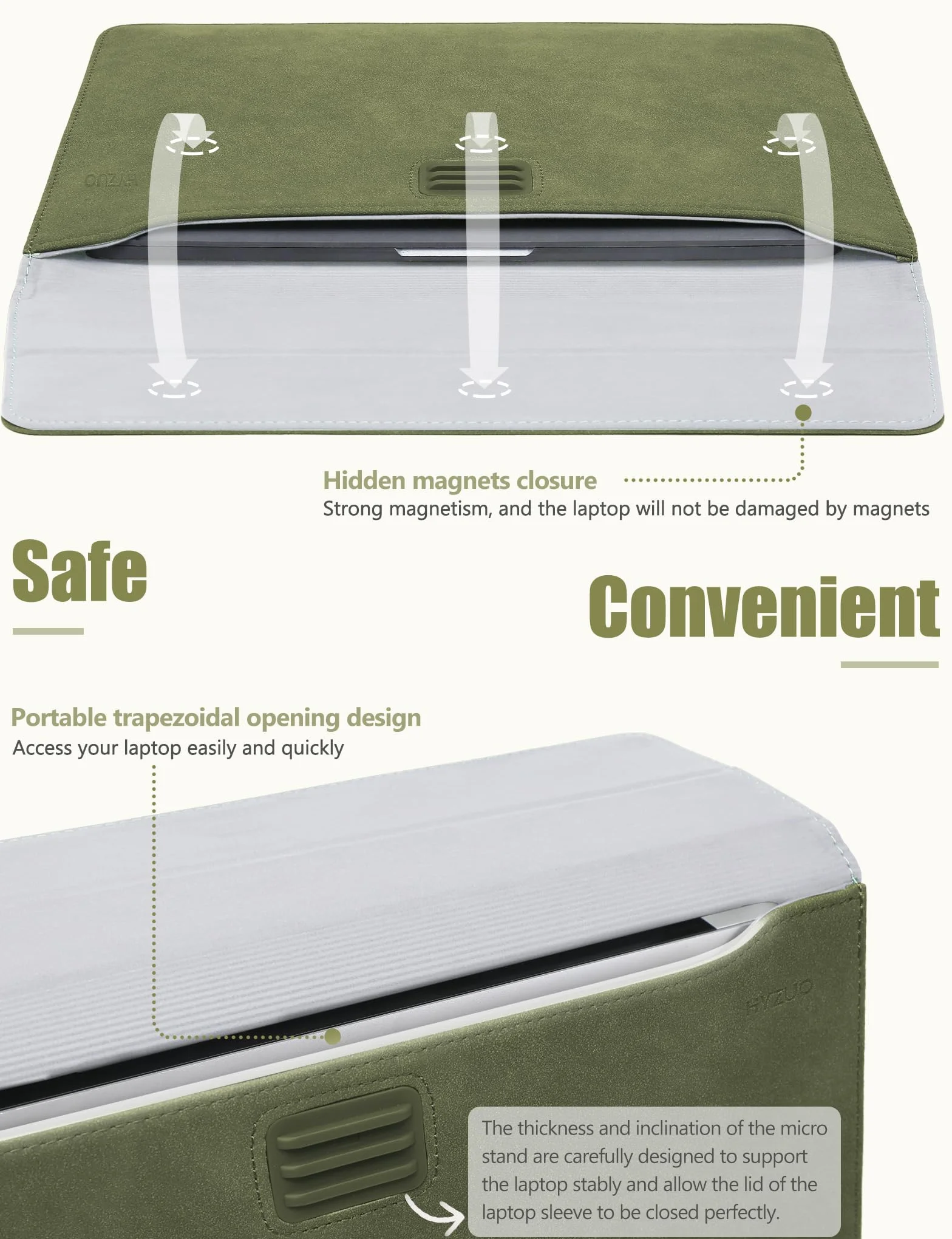 HYZUO 13 Cali Etui na Laptop z Regulowanym Stelażem do MacBook Air 13 M5 A3449, MacBook Pro 13, Surface Pro, XPS 13, Oliwkowa Zieleń