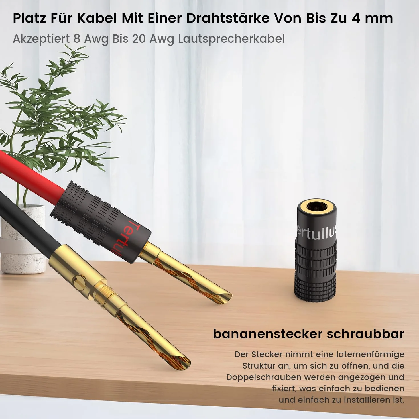 Tertullus wtyki bananowe 4mm pozłacane wkręcane złącza głośnikowe 8 sztuk