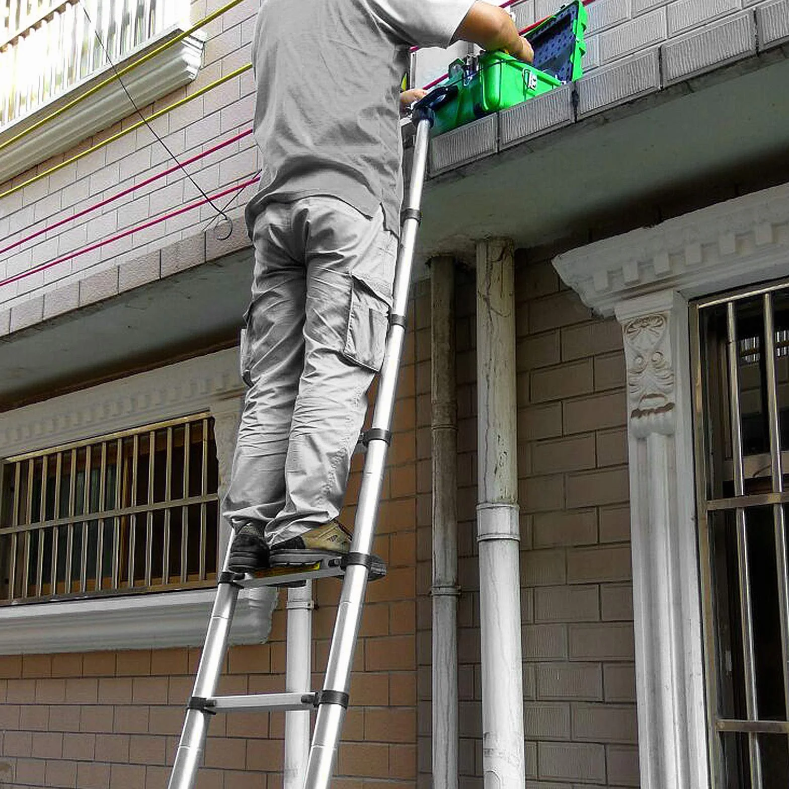 FIVMEN Drabina teleskopowa 3,2 m, wysuwana, aluminiowa, z 11 szczeblami, drabina aluminiowa, wysuwana, do strychów, magazynu, nośność 150 kg, srebrna
