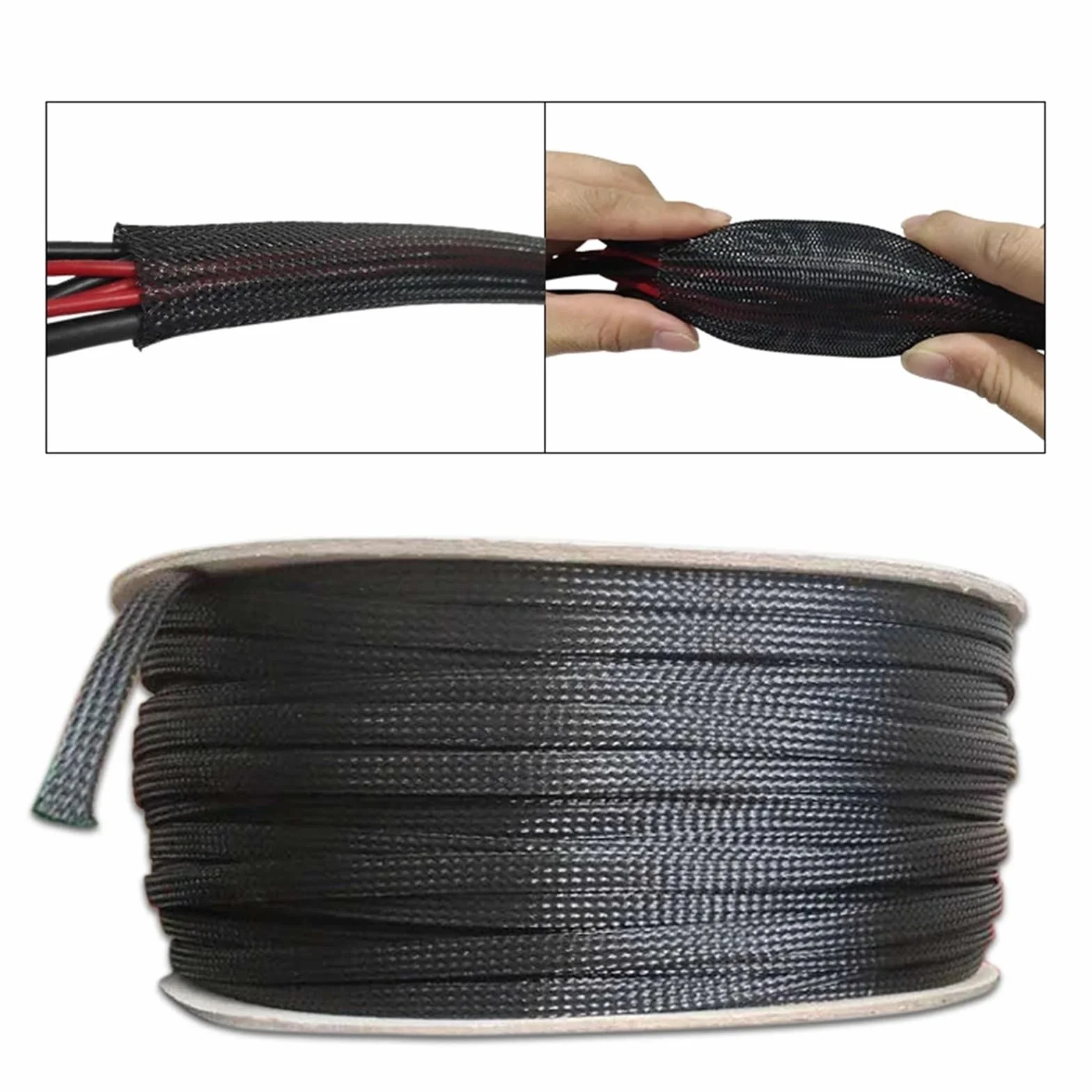 Pleciona osłona przewodów, Czarna, pleciona tuleja kablowa z izolacją PET 4-60 mm 1-200 m Organizator kabli(12mm,200 Meters)