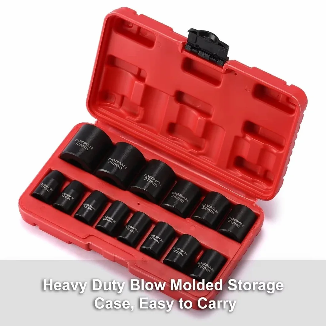 CASOMAN 14-częściowy standardowy zestaw nasadek udarowych 1/2", metryczny, 6-punktowy, 11 mm do 32 mm