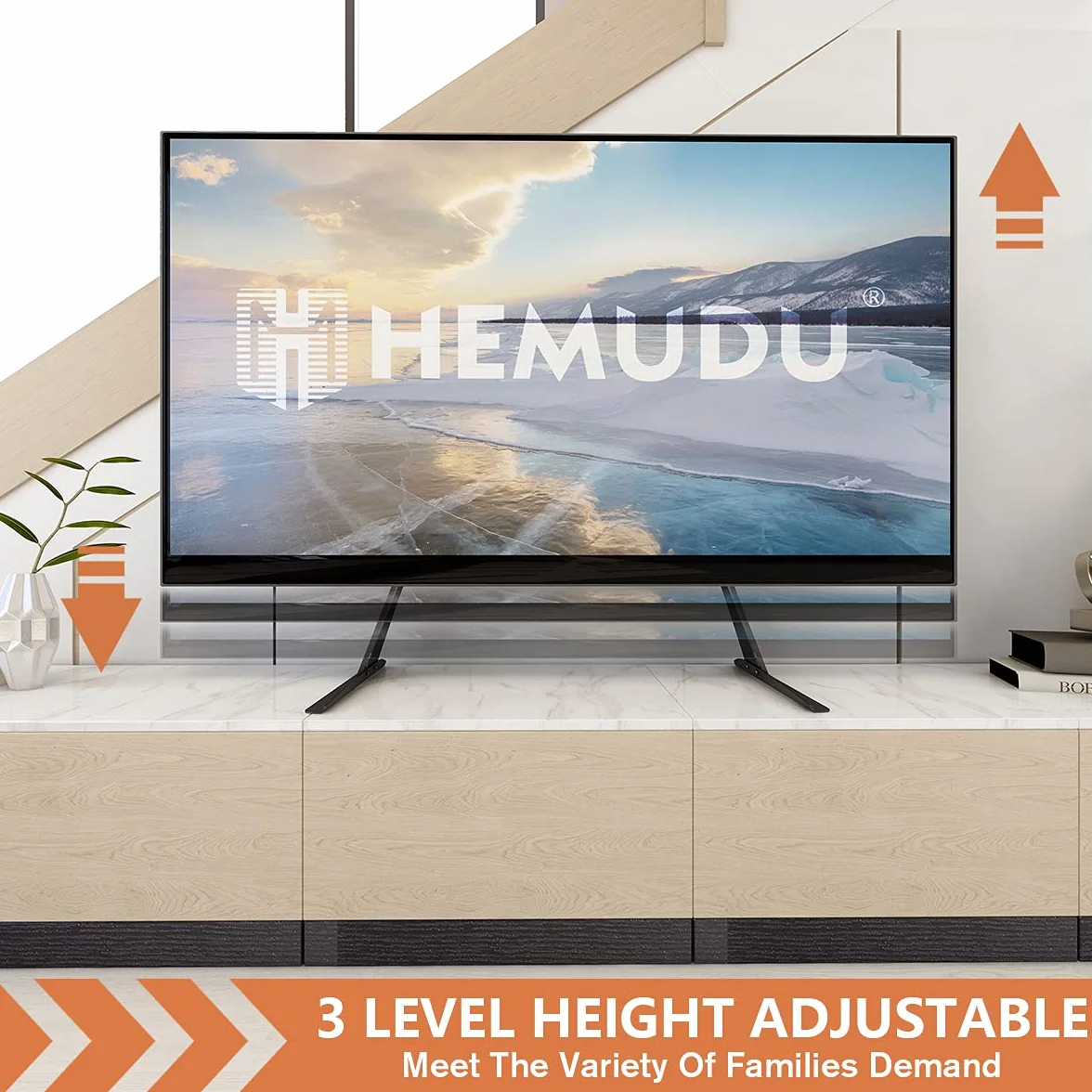 HT01B-001 Uniwersalny stojak na telewizor VESA, stojak na telewizor z regulacją wysokości, do telewizorów od 27 do 55", z organizatorem kabli i regulacją wysokości, wytrzymuje do 60 kg
