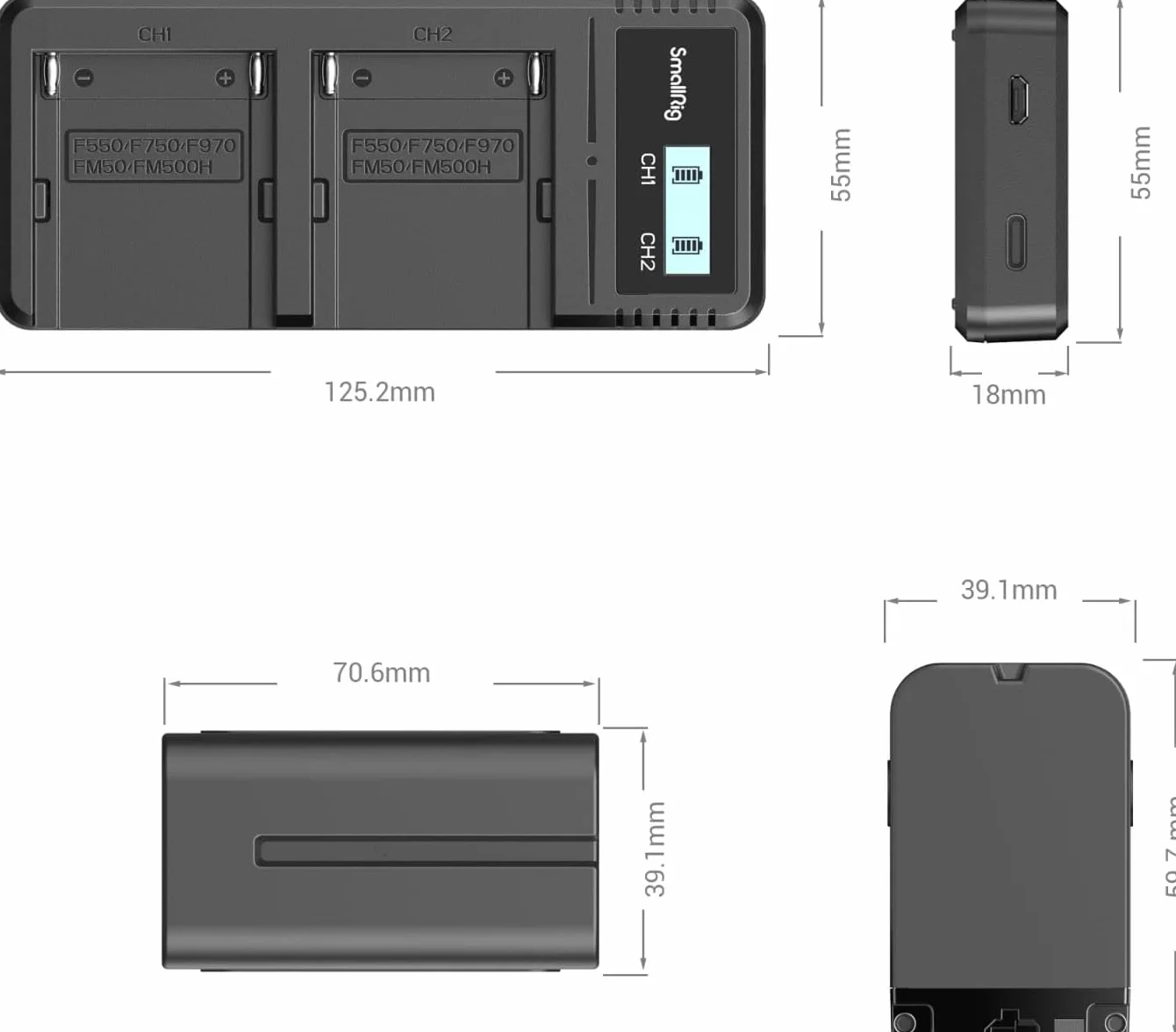 SMALLRIG Wymienne Baterie NP-F970 2 sztuki Szybka ładowarka Podwójna USB dla Sony NP-F970 NP-F960 NP-F950