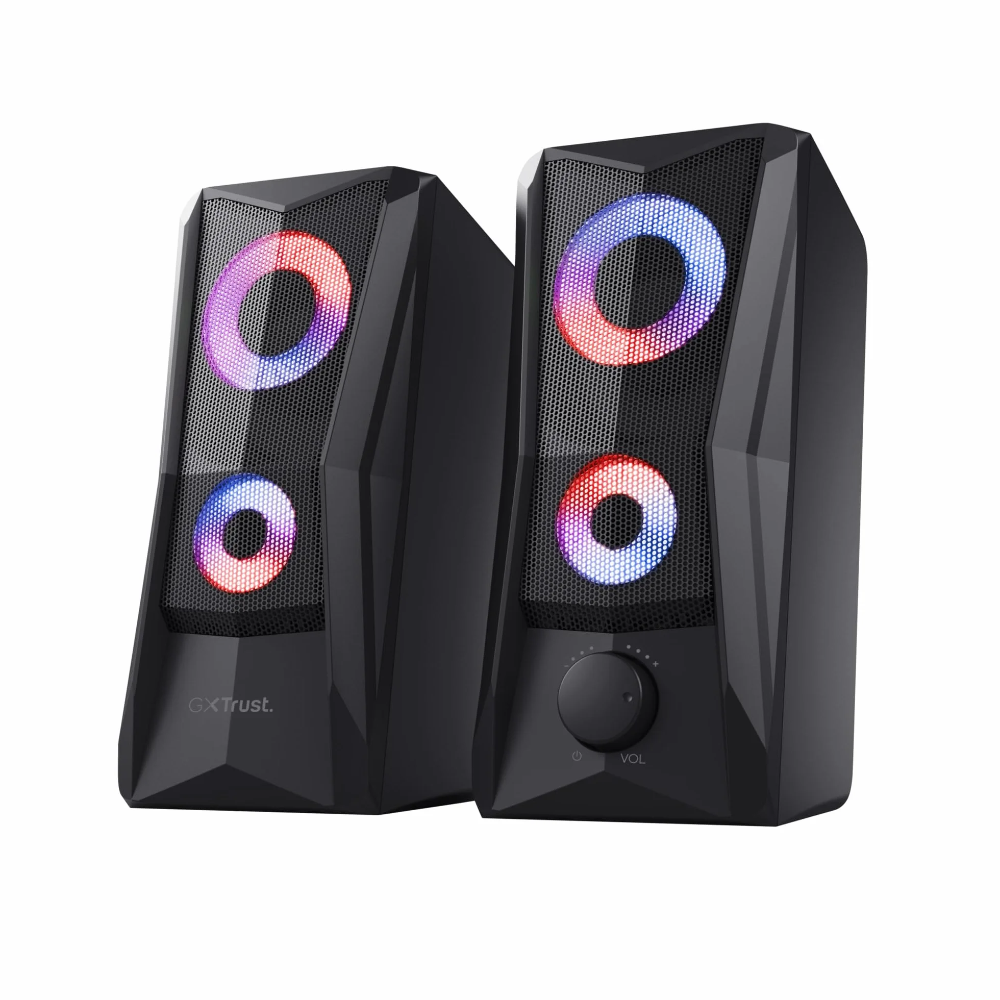 Trust Gaming GXT 606B Javv 2.0 PC głośnik z oświetleniem RGB LED, 12 W (6 W RMS), zasilanie USB, kompaktowe głośniki PC, zestaw głośników, głośniki gamingowe do komputera i laptopa – czarny