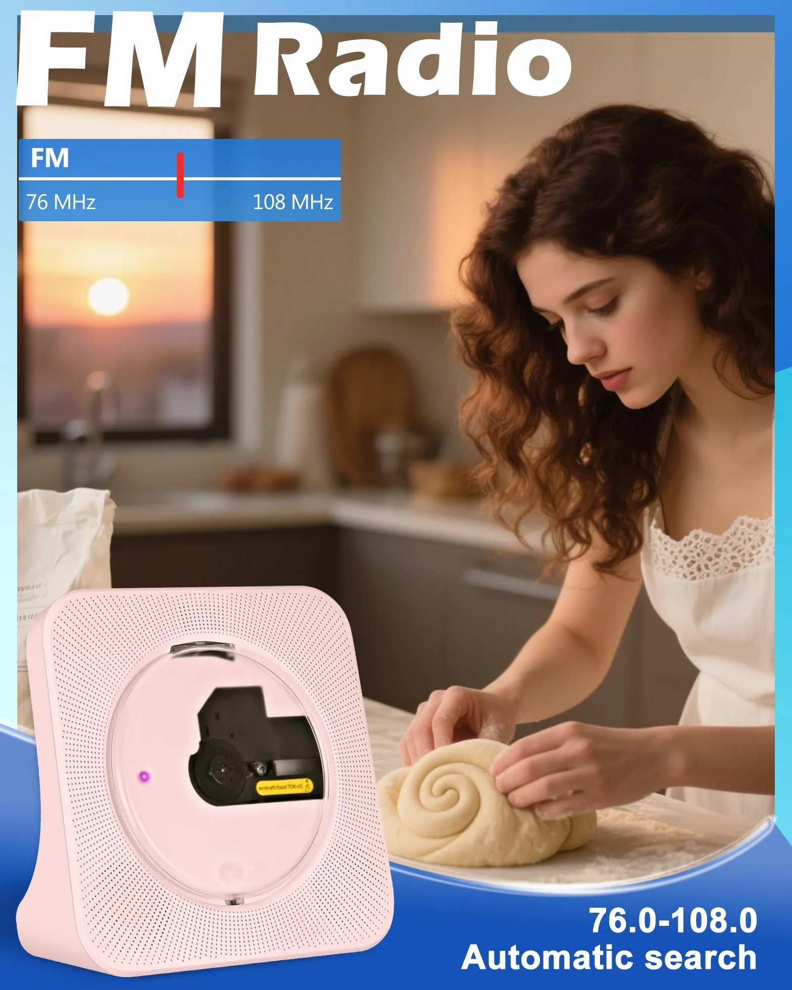Przenośny odtwarzacz CD HIFI Bluetooth 4000 mAh pilot Sleep Timer radio FM USB