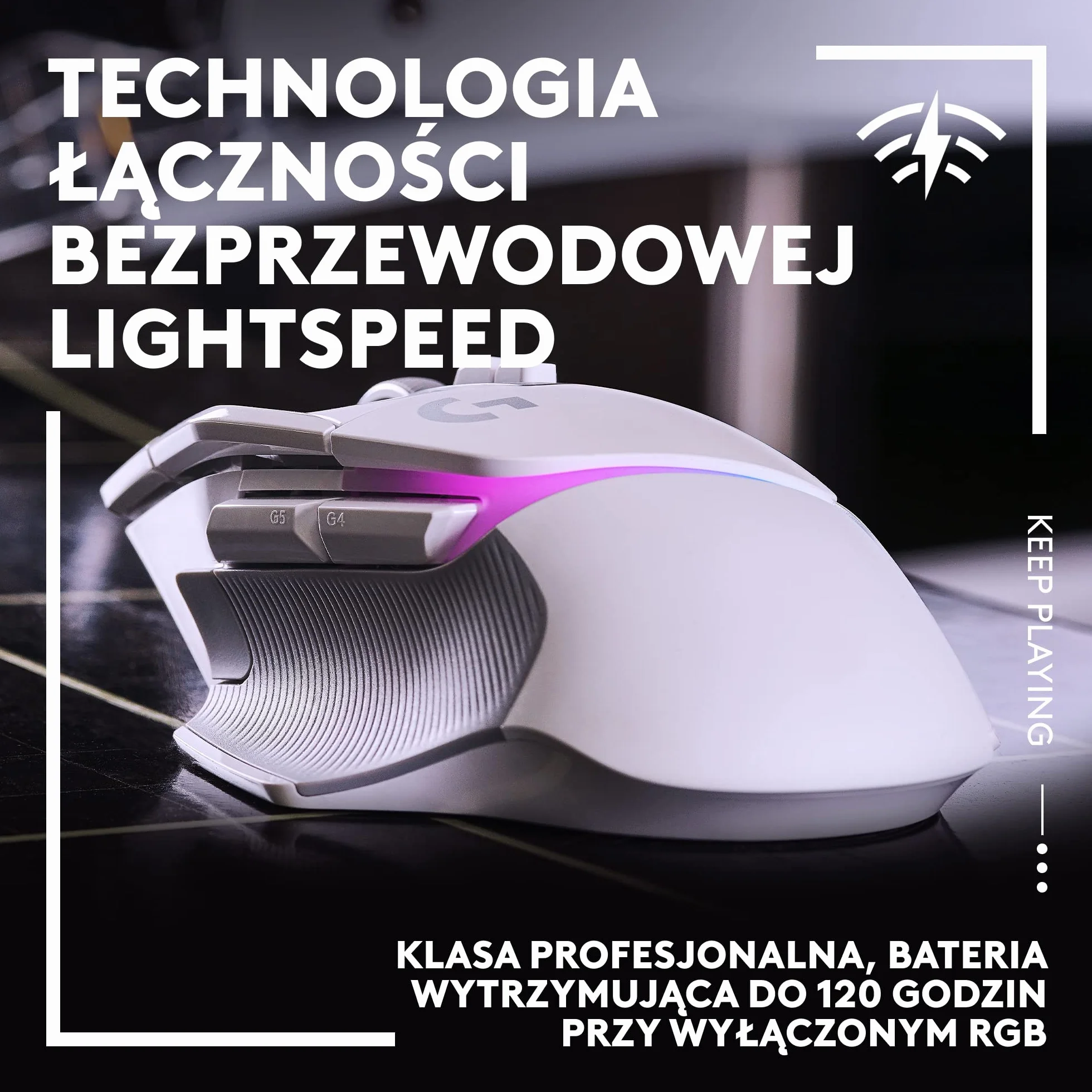 Logitech G502 X bezprzewodowa, podświetlana mysz gamingowa, hybrydowe optyczne przyciski LIGHTFORCE, LIGHTSYNC RGB, sensor HERO 25K, kompatybilna z PC - macOS/Windows - Biały