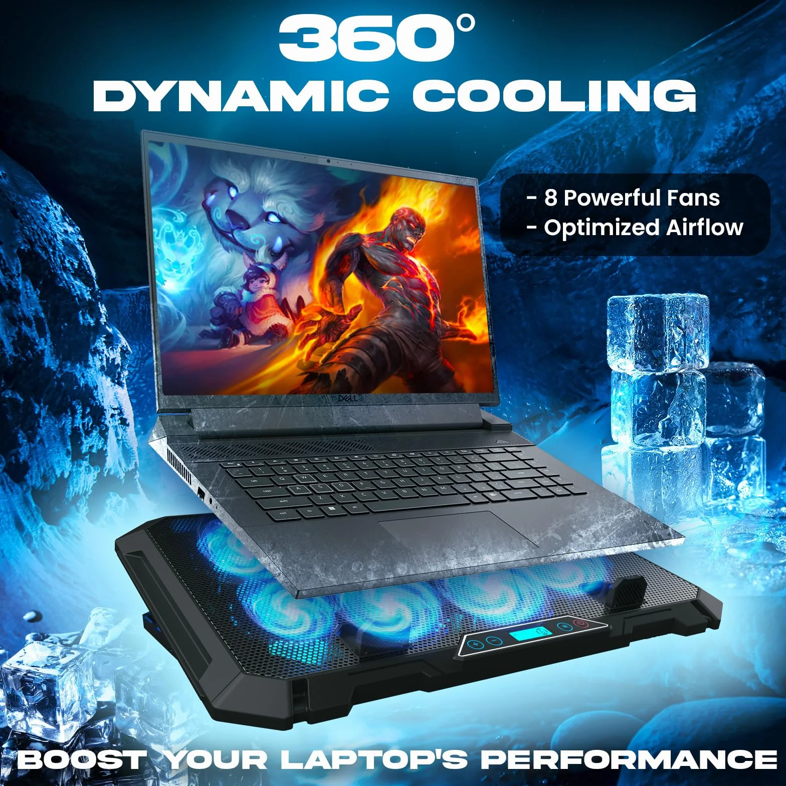 KLIM V8 podkładka chłodząca do laptopa gamingowego z 8 wentylatorami RGB, stojak, maks. 17"