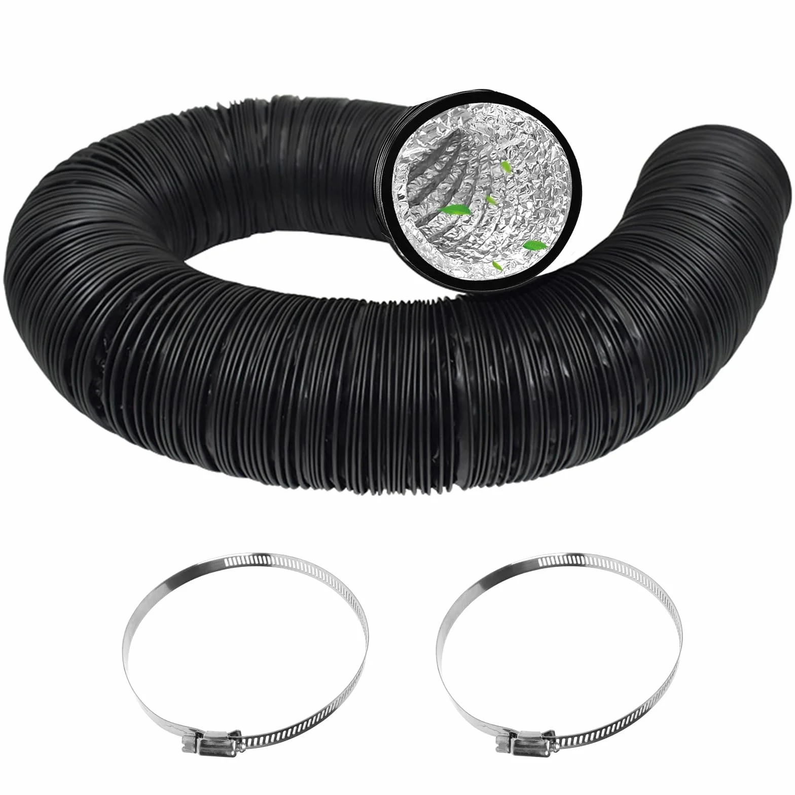 Wąż powietrza wylotowego 100 mm, 3 m, aluminiowy wąż wentylacyjny, rura wylotowa PCW, elastyczny wąż powietrza do przenośnych klimatyzatorów HVAC, suszarki, wentylatora wyciągowego, z 2