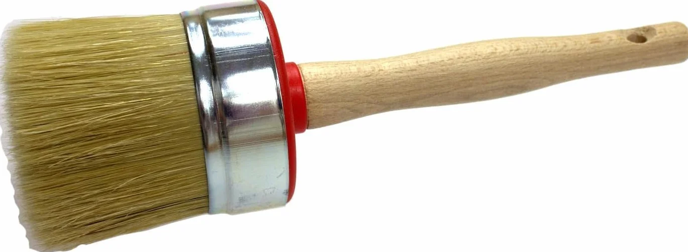 EFO Okrągły pędzel o średnicy 60 mm, z mieszanką naturalnego i syntetycznego włosia, pędzel do mebli, do farb kredowych, wosku, lakieru i oleju, szczotki woskowe do mebli, ergonomiczny drewniany