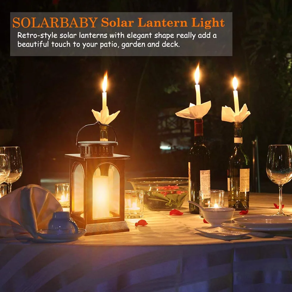 SOLARBABY Solarna latarnia zewnętrzna, płomień, światła słoneczne, tańcząca, dekoracyjna, metalowa, wisząca, wodoodporna, do ogrodu, na patio, ścieżkę, taras, podwórko (brązowa, 2 sztuki)