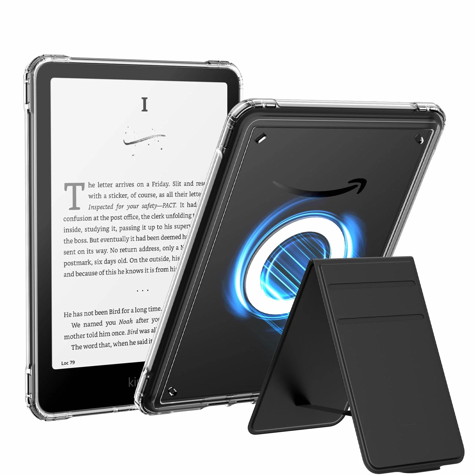 MoKo Magnetic Case for 7" Kindle Paperwhite 12th Gen 2024 & Kindle Colorsoft Signature Edition, Stand Cover Ultra Thin DIY Clear Case with Wireless Charging Fully Covered Shell, Black