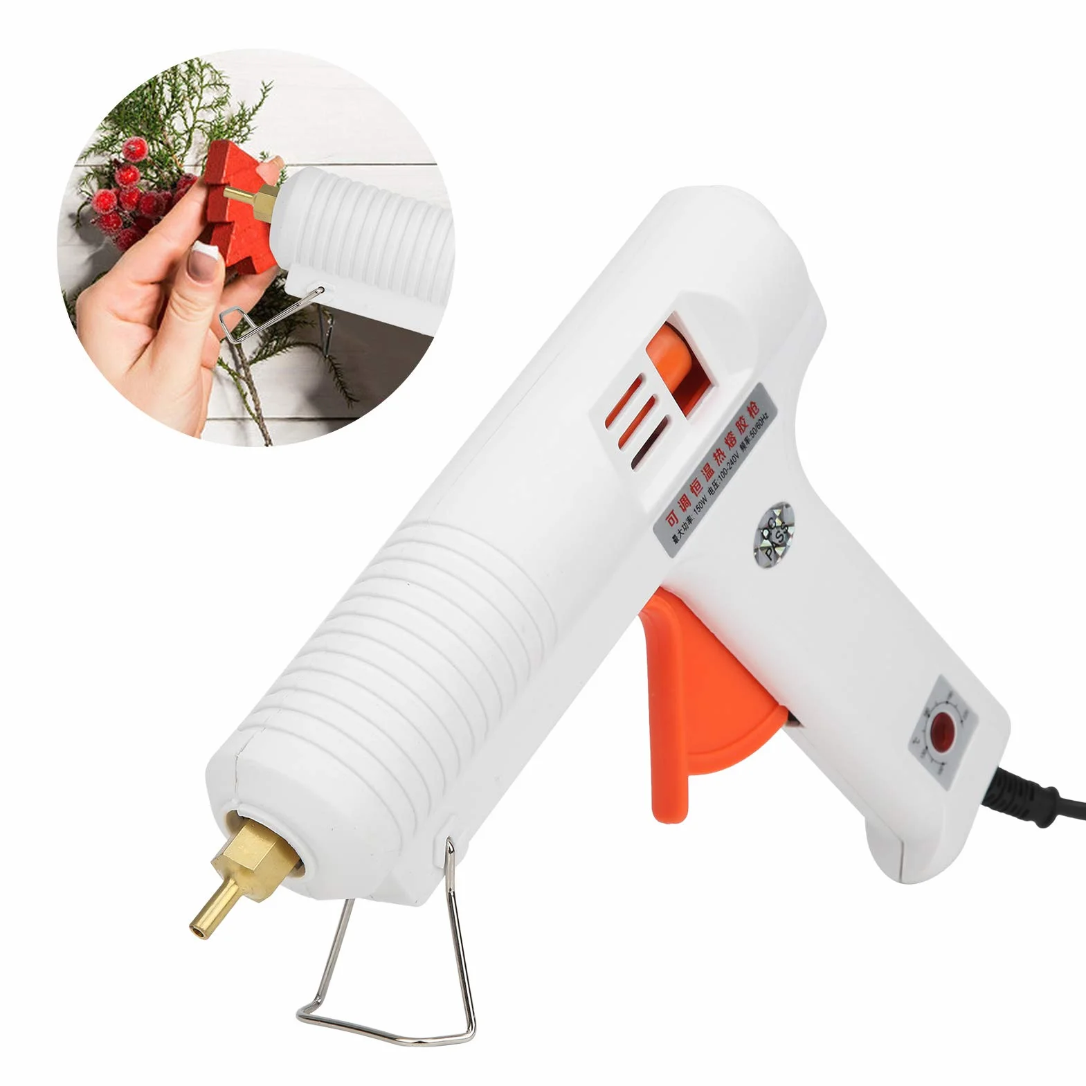 Pistolet do klejenia na gorąco, regulowana stała temperatura 150 W, do napraw domowych, majsterkowania, kolor biały