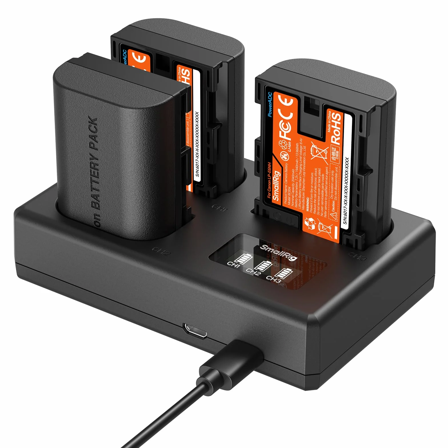 SMALLRIG Zestaw akumulatorów LP-E6NH 1940 mAh 3 baterie ładowarka LCD do Canon EOS R6 Mark II R5 R7 5D Mark II III IV 6D 70D 80D