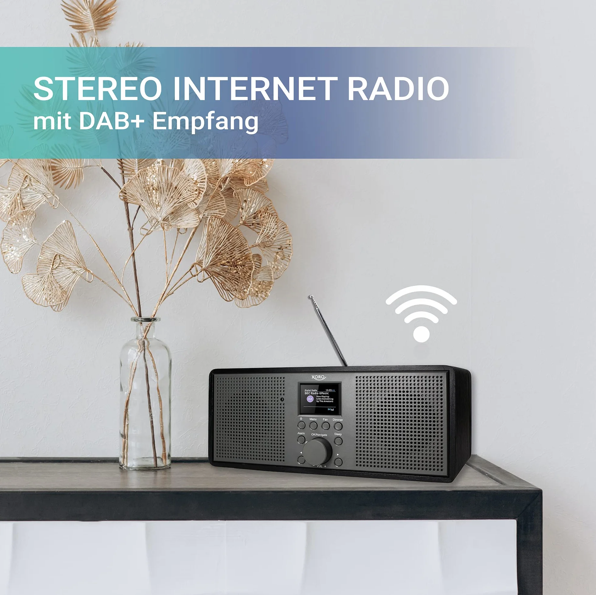 XORO DAB 700 IR radio internetowe WLAN UKF DAB+ Spotify Connect Bluetooth USB Mediaplayer głośnik stereo 2x10W budzik kolorowy wyświetlacz