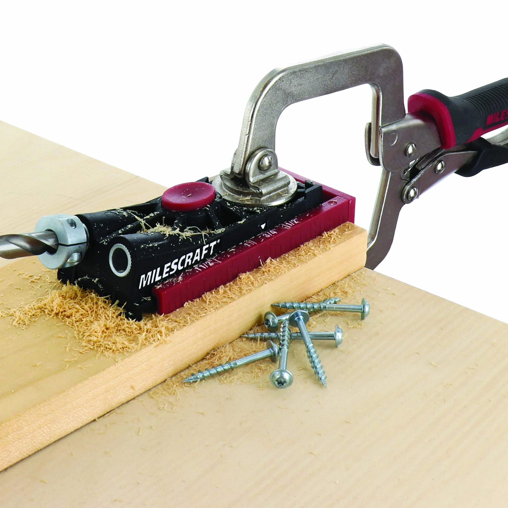 Milescraft 1325 Pocket Jig 200 – kompletny system podwójnych/podwójnych otworów kieszonkowych. Łatwy w użyciu, prowadnica do wiercenia otworów kieszonkowych, przyrząd śrubowy ze wszystkimi