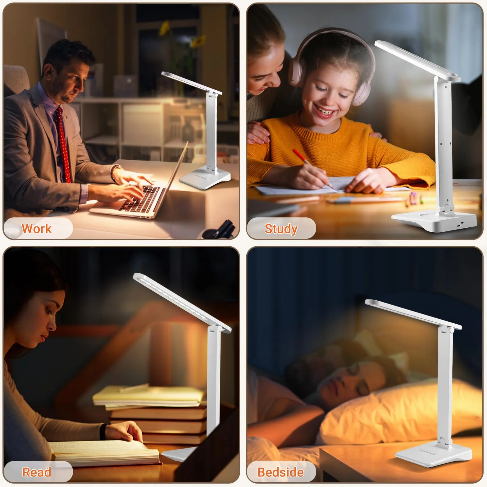 Diboniur Bezprzewodowa lampa biurkowa LED z baterią 2400 mAh, 3 tryby temperatury i regulacja jasności, 15-100%, składana, sterowanie dotykowe, ochrona oczu, do biura, dzieci