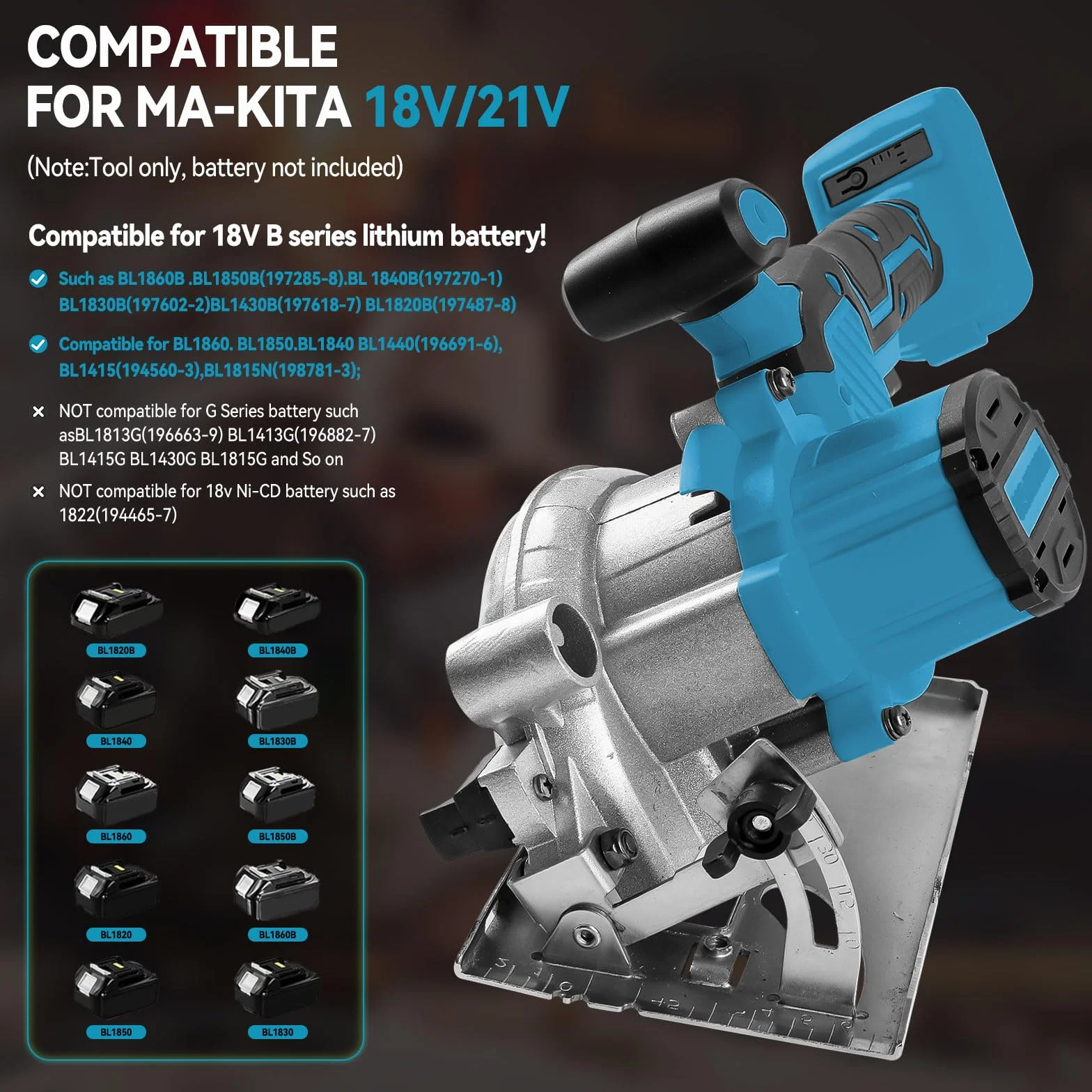 Bezprzewodowa piła tarczowa18 V 20 V, 1000 W 6200 obr./min, bezszczotkowa elektryczna z 3 ostrzami 125 mm, skos 0-45°, głębokość 32 mm